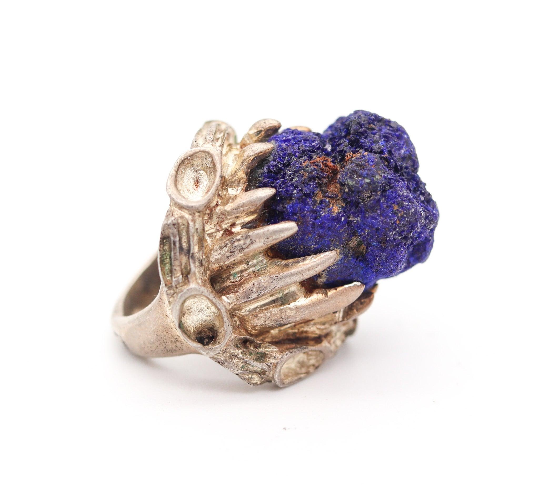 REVERIANO CASTILLO 1950 Post war Brutalist Cocktail Ring In .925 Sterling With In Excellent Condition For Sale In Miami, FL