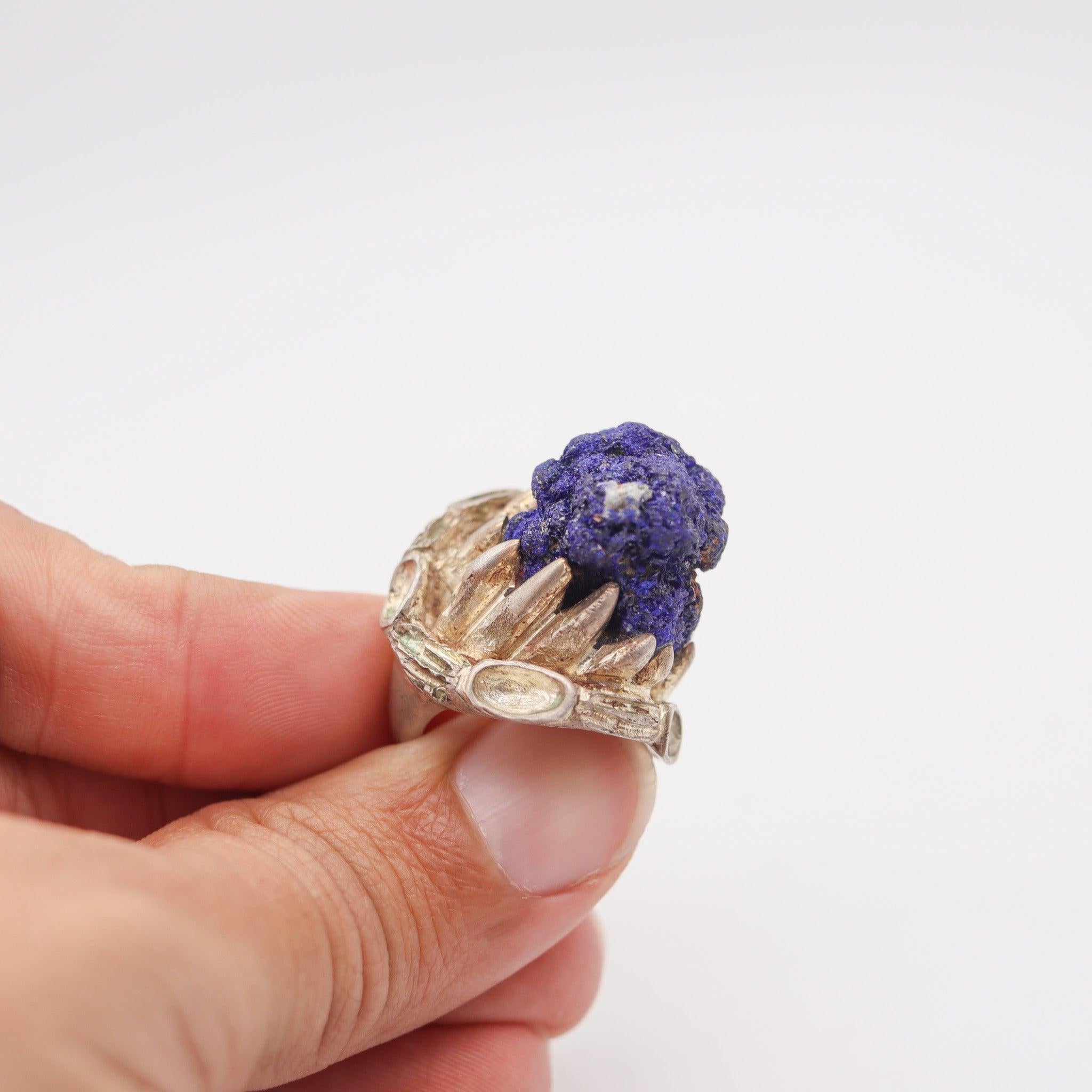 REVERIANO CASTILLO 1950 Post war Brutalist Cocktail Ring In .925 Sterling With For Sale 2