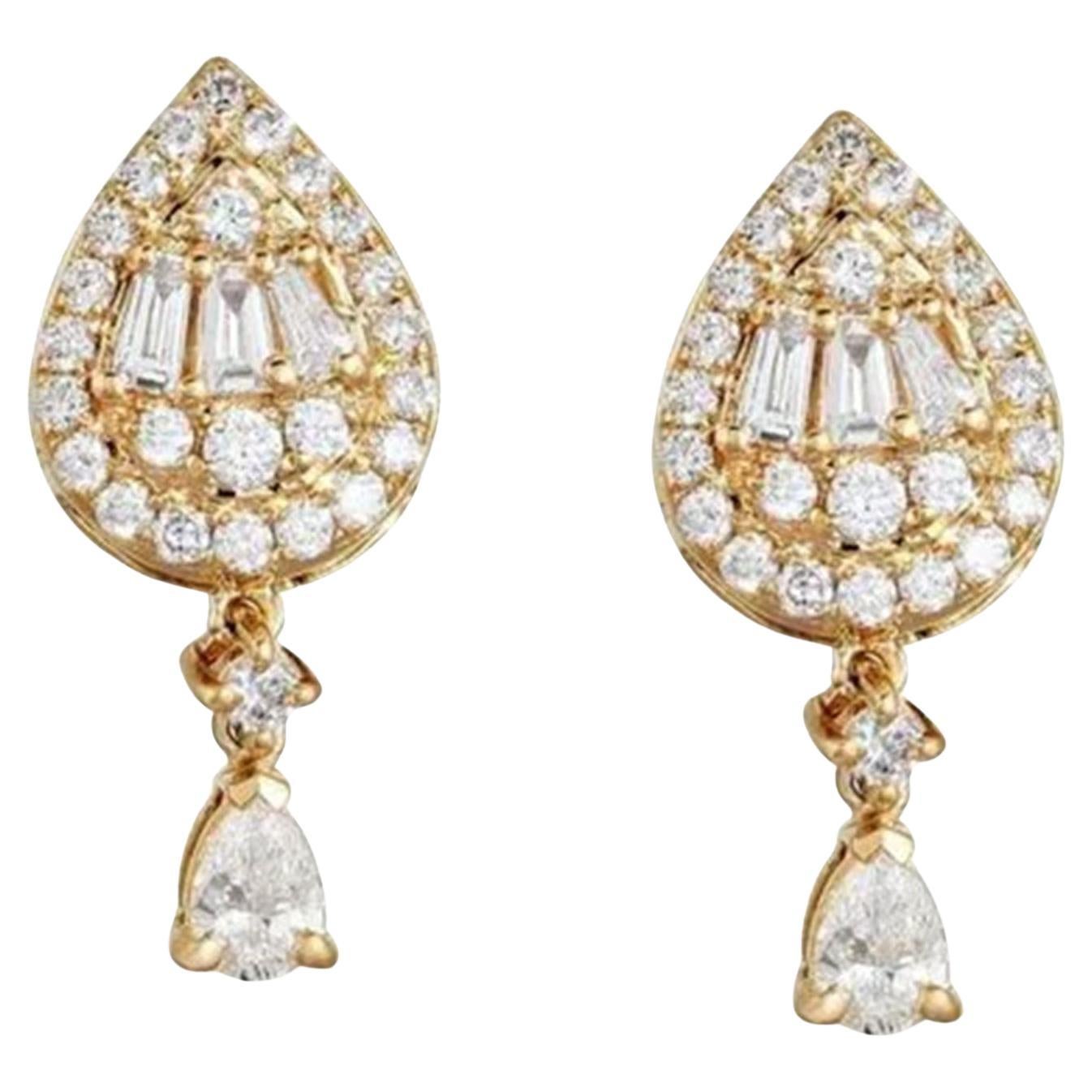 Tropfenohrringe aus 14-karätigem Gelbgold mit einem Diamanten von 0,32 Karat im Angebot