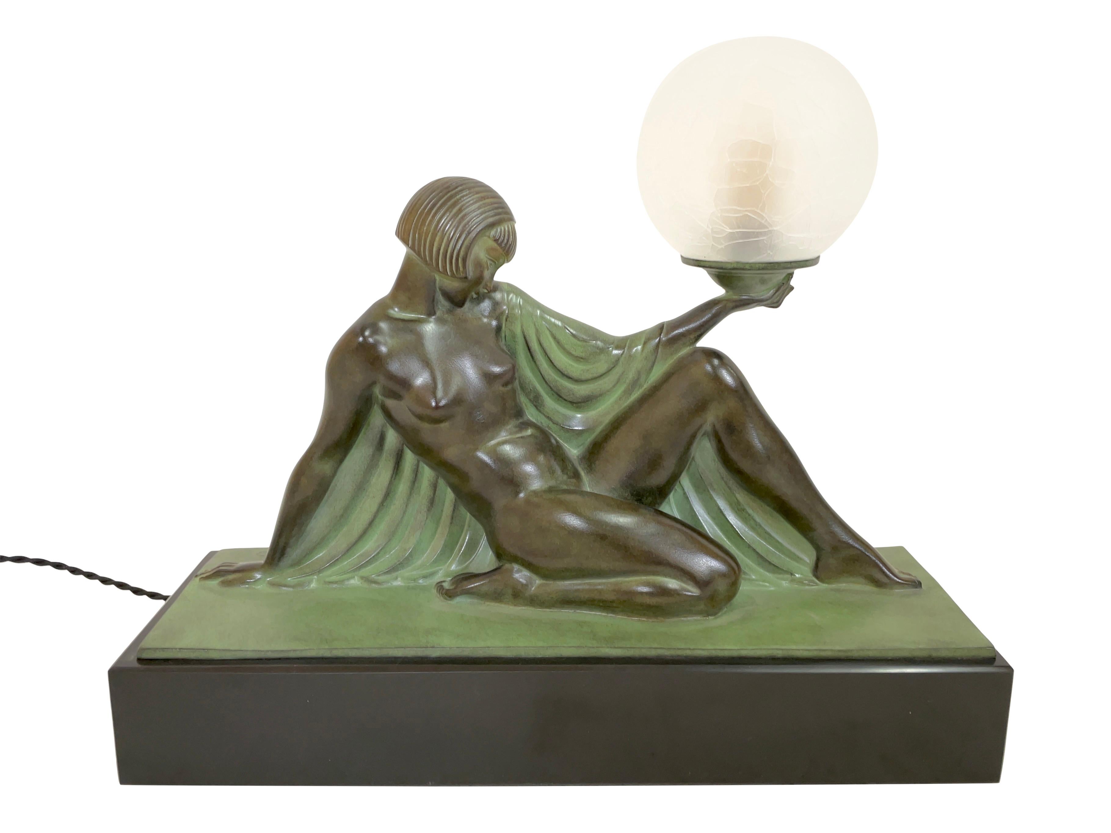 French Reverie Sculpture Lamp in Art Deco Style by Raymonde Guerbe for Max Le Verrier