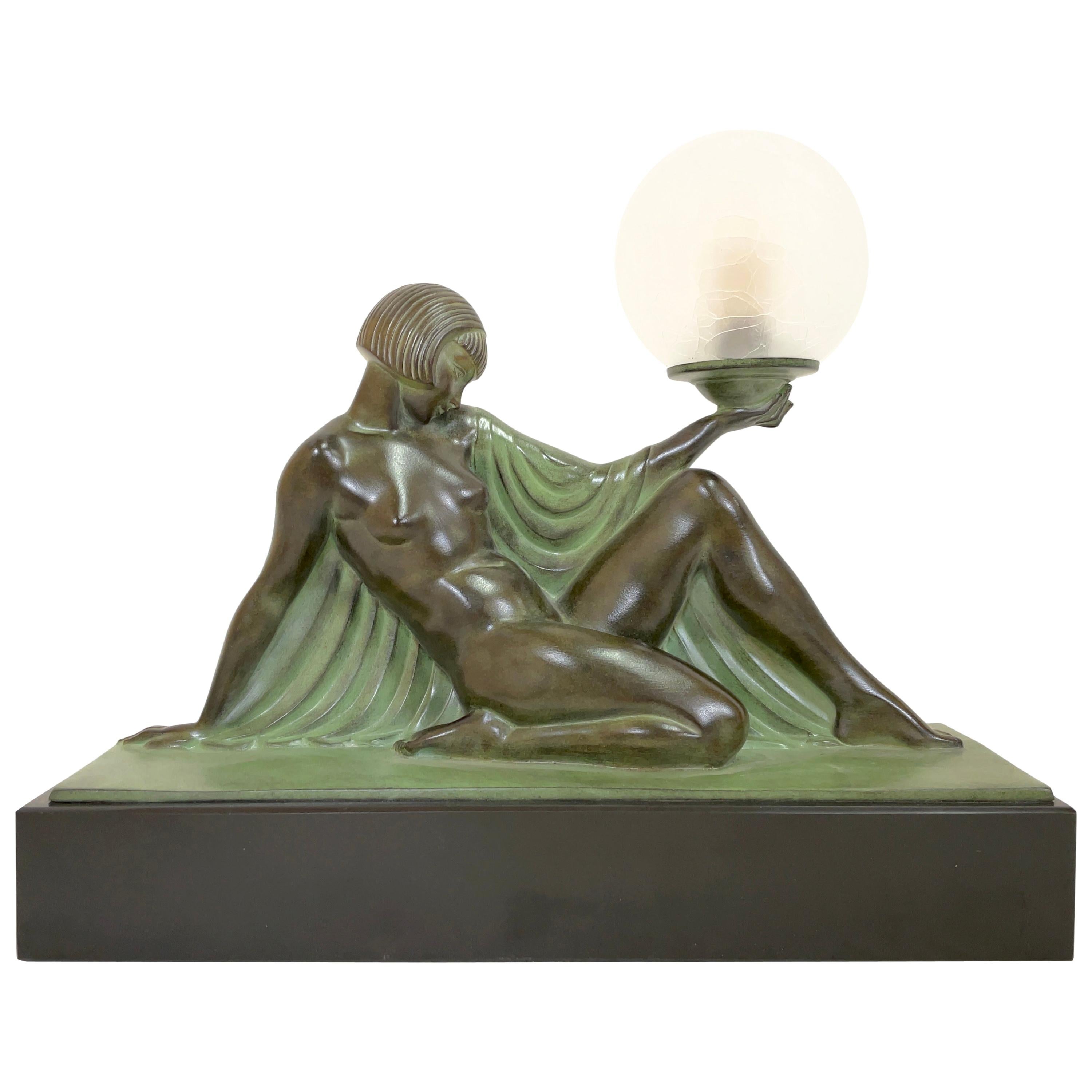 Reverie Sculpture Lamp in Art Deco Style by Raymonde Guerbe for Max Le Verrier