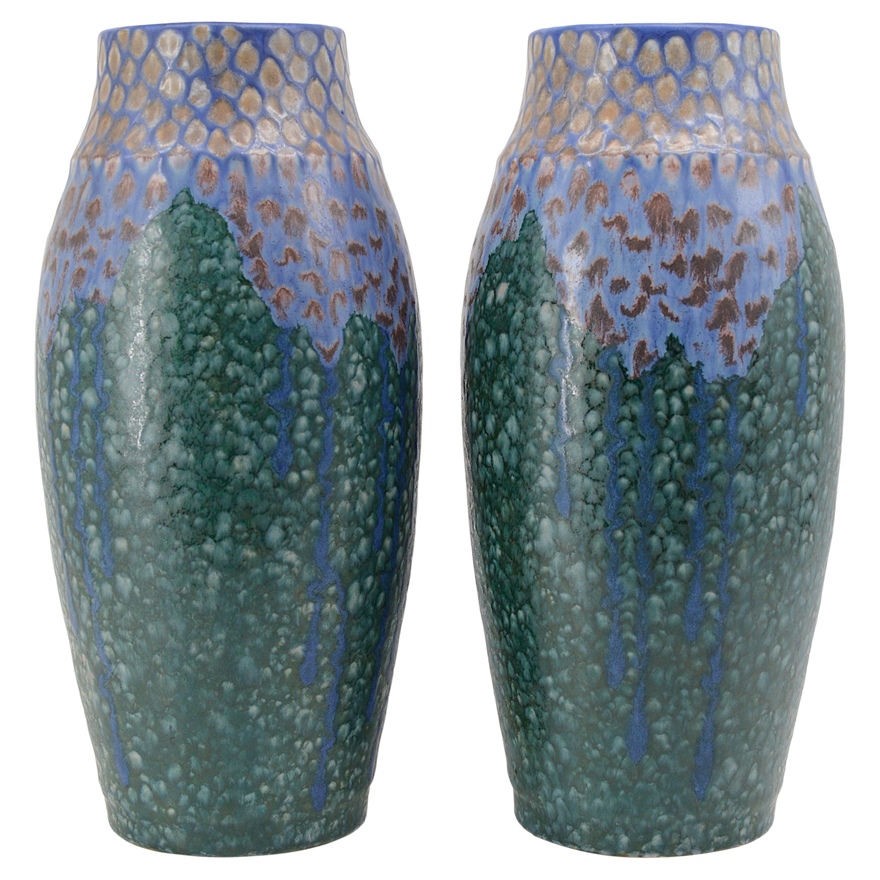 Revernay French Art Deco Pair of Ceramic Vases, Digoin Sarreguemines, circa 1925