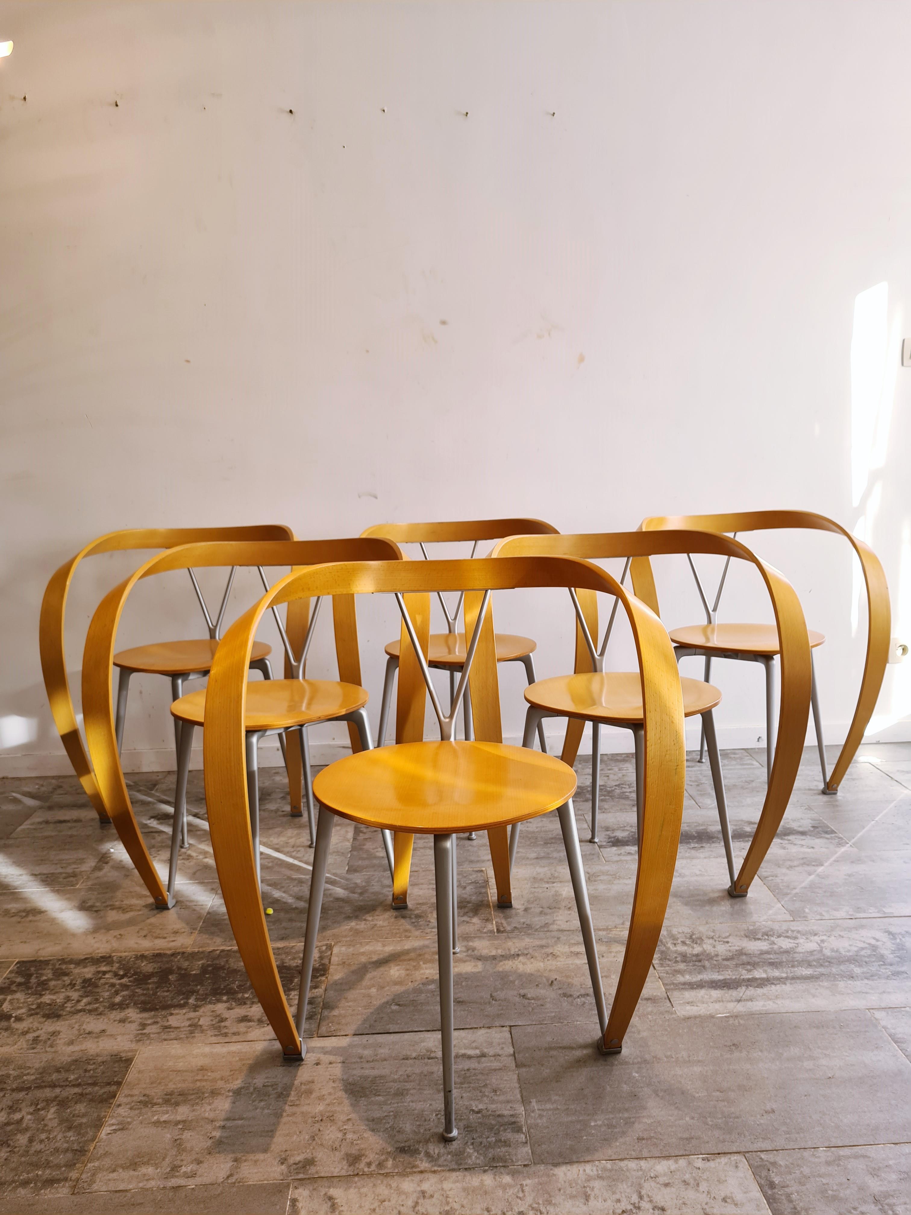 Post-Modern Revers Dining Chairs by Andrea Branzi for Cassina, 1990s, Set of 6