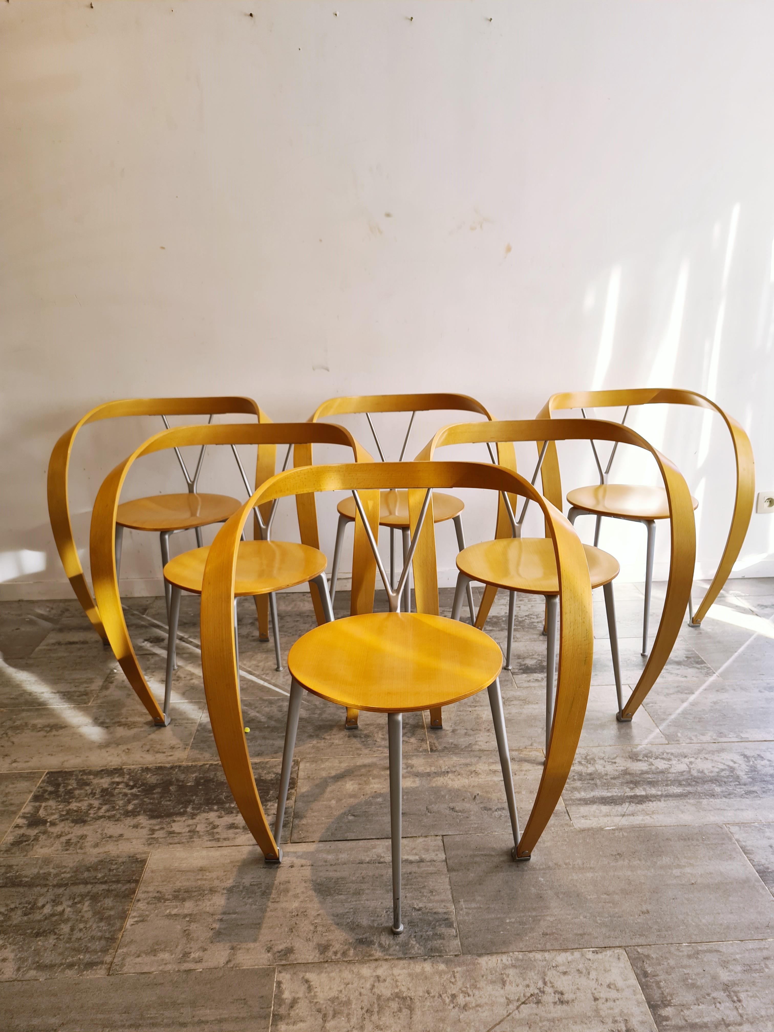 Italian Revers Dining Chairs by Andrea Branzi for Cassina, 1990s, Set of 6