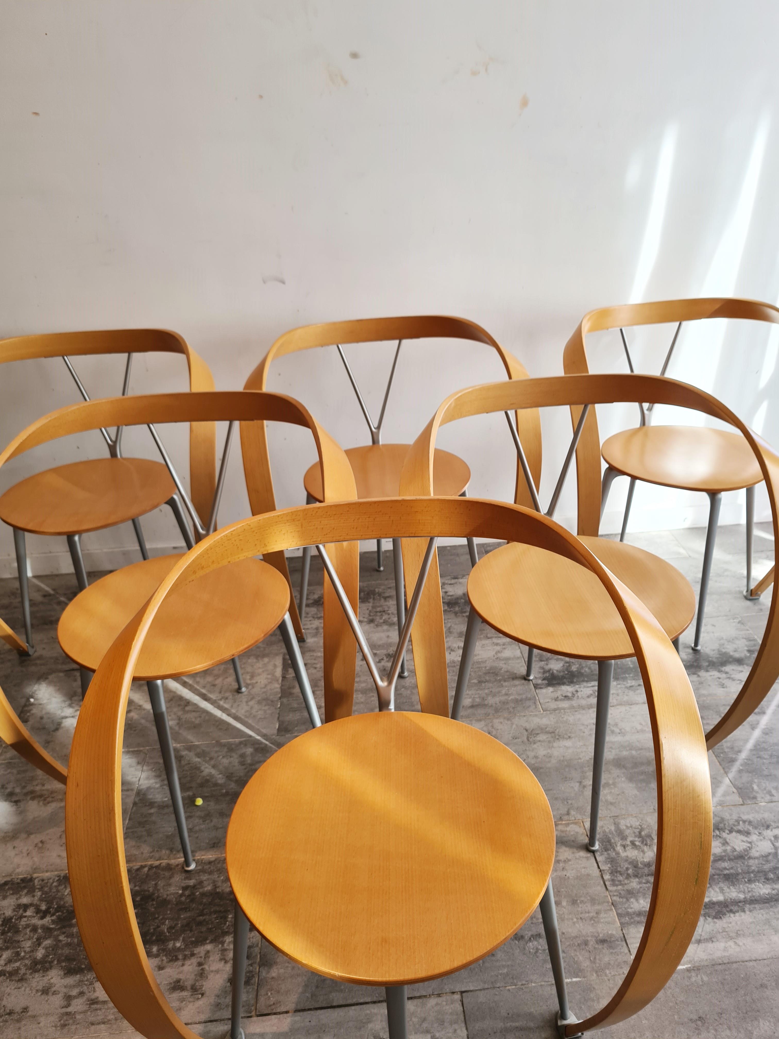 Revers Dining Chairs by Andrea Branzi for Cassina, 1990s, Set of 6 In Good Condition In Leuven, Vlaams Gewest