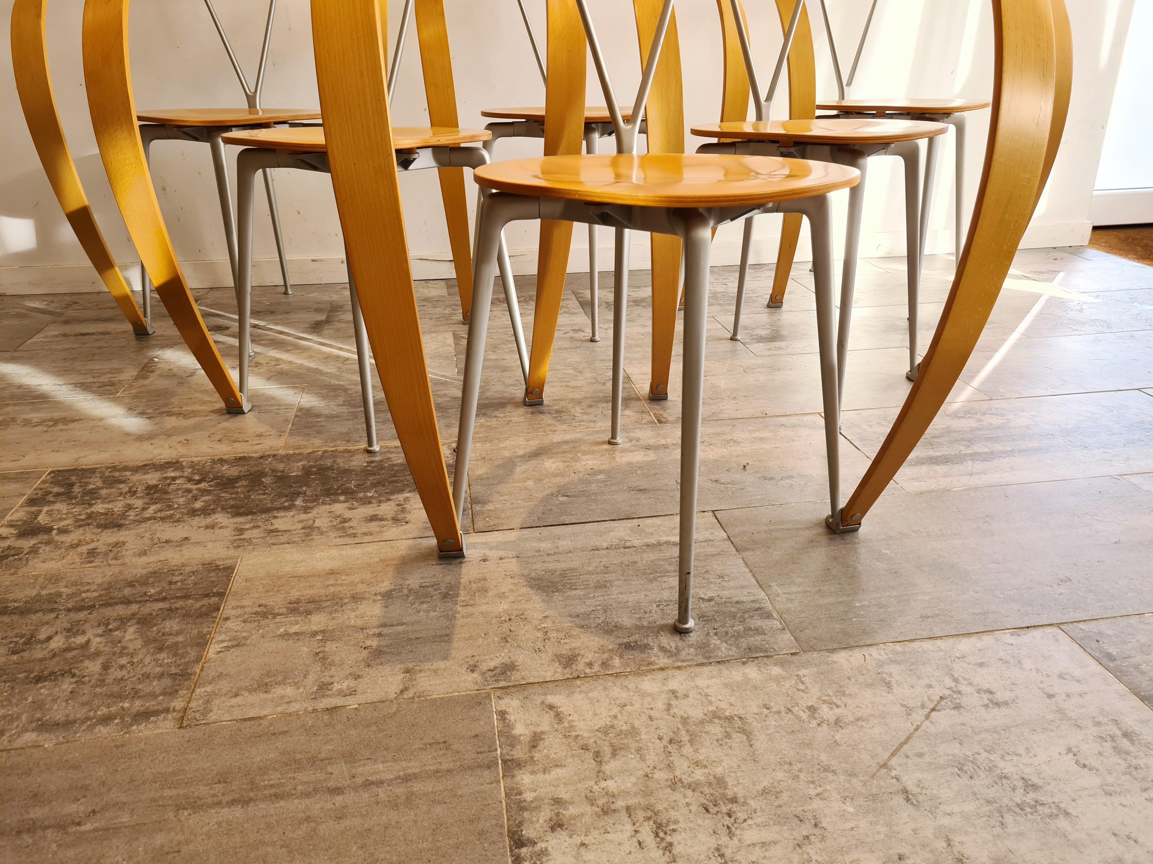 Leather Revers Dining Chairs by Andrea Branzi for Cassina, 1990s, Set of 6