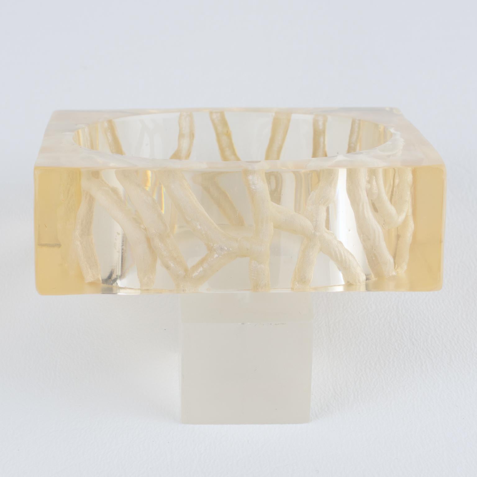 Reverse Carved Acrylic Lucite Bracelet Bangle in Light Champagne For Sale 2