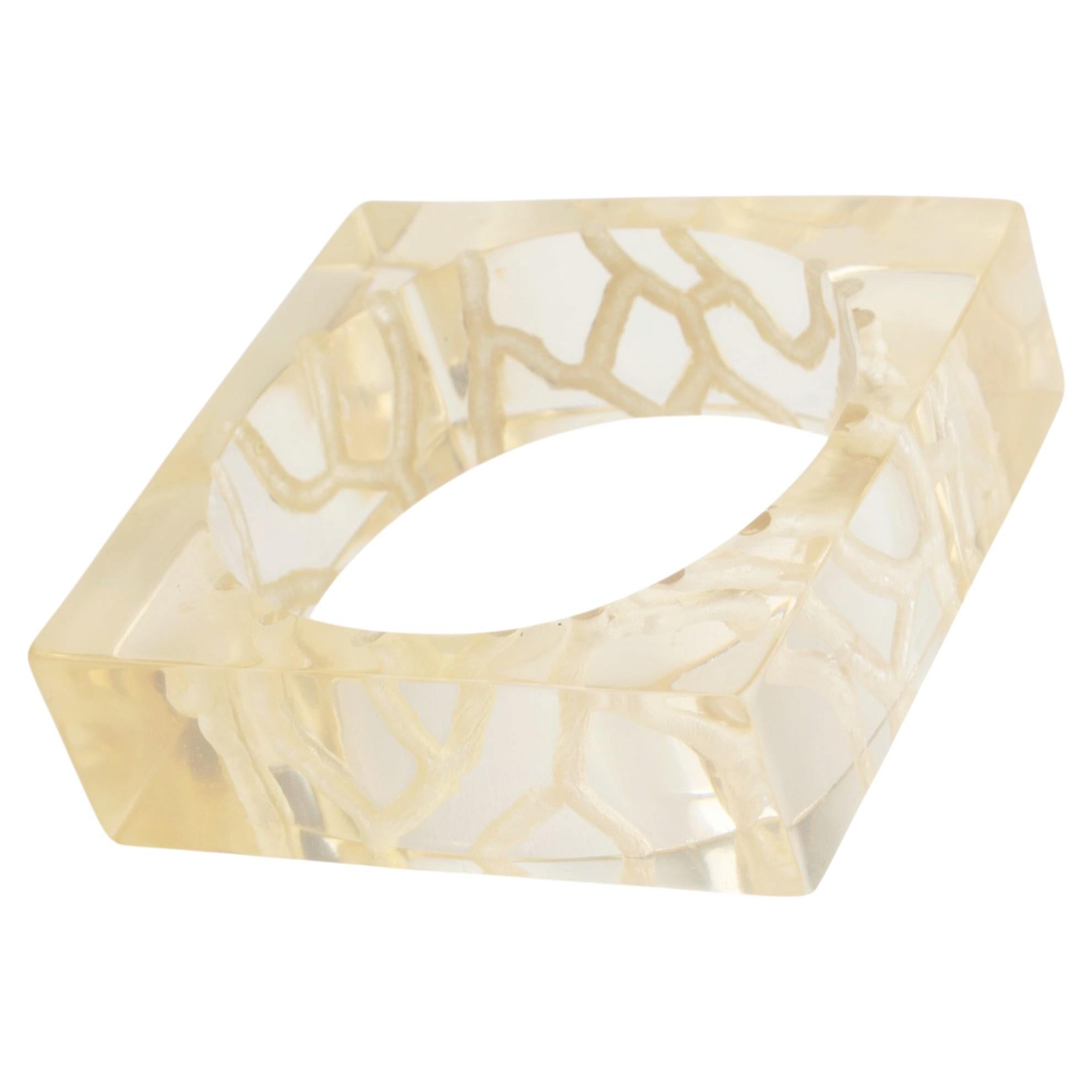 Reverse Carved Acrylic Lucite Bracelet Bangle in Light Champagne