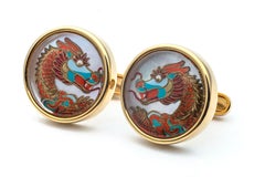 Reverse Carved Rock Crystal and Mother-of-Pearl Dragon Cufflinks