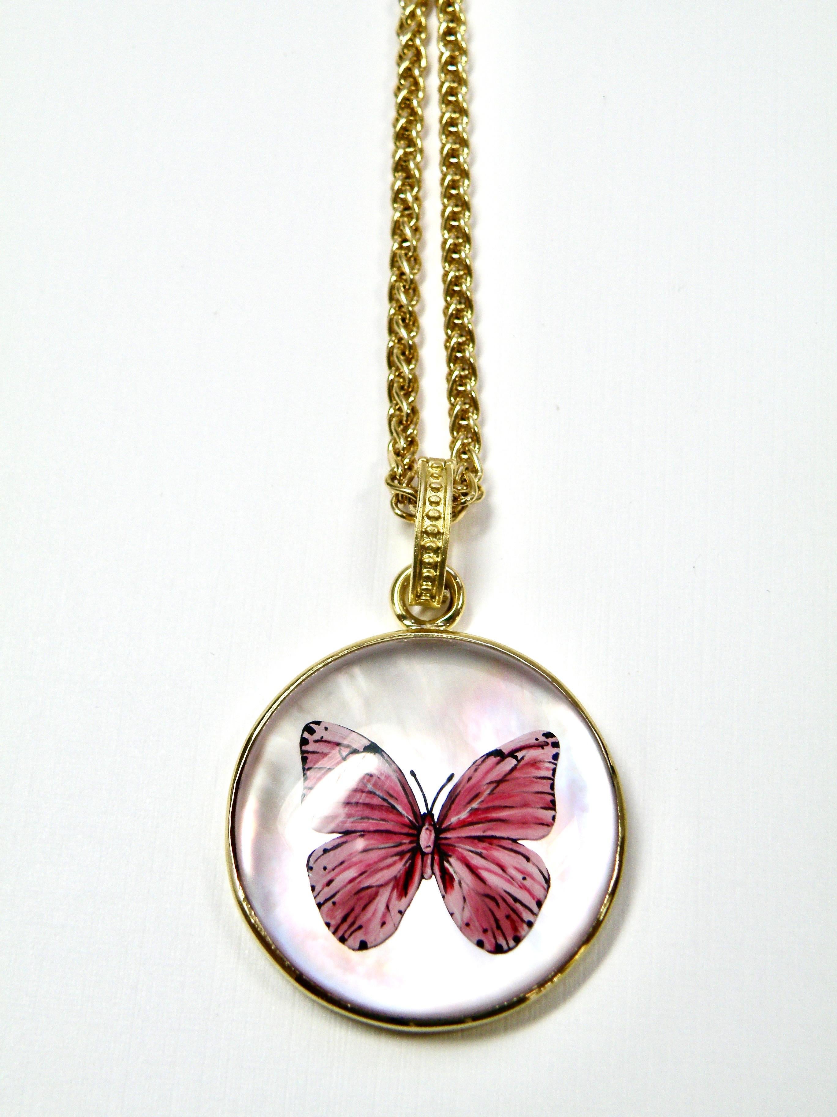 18K hand carved 28mm reverse crystal butterfly 