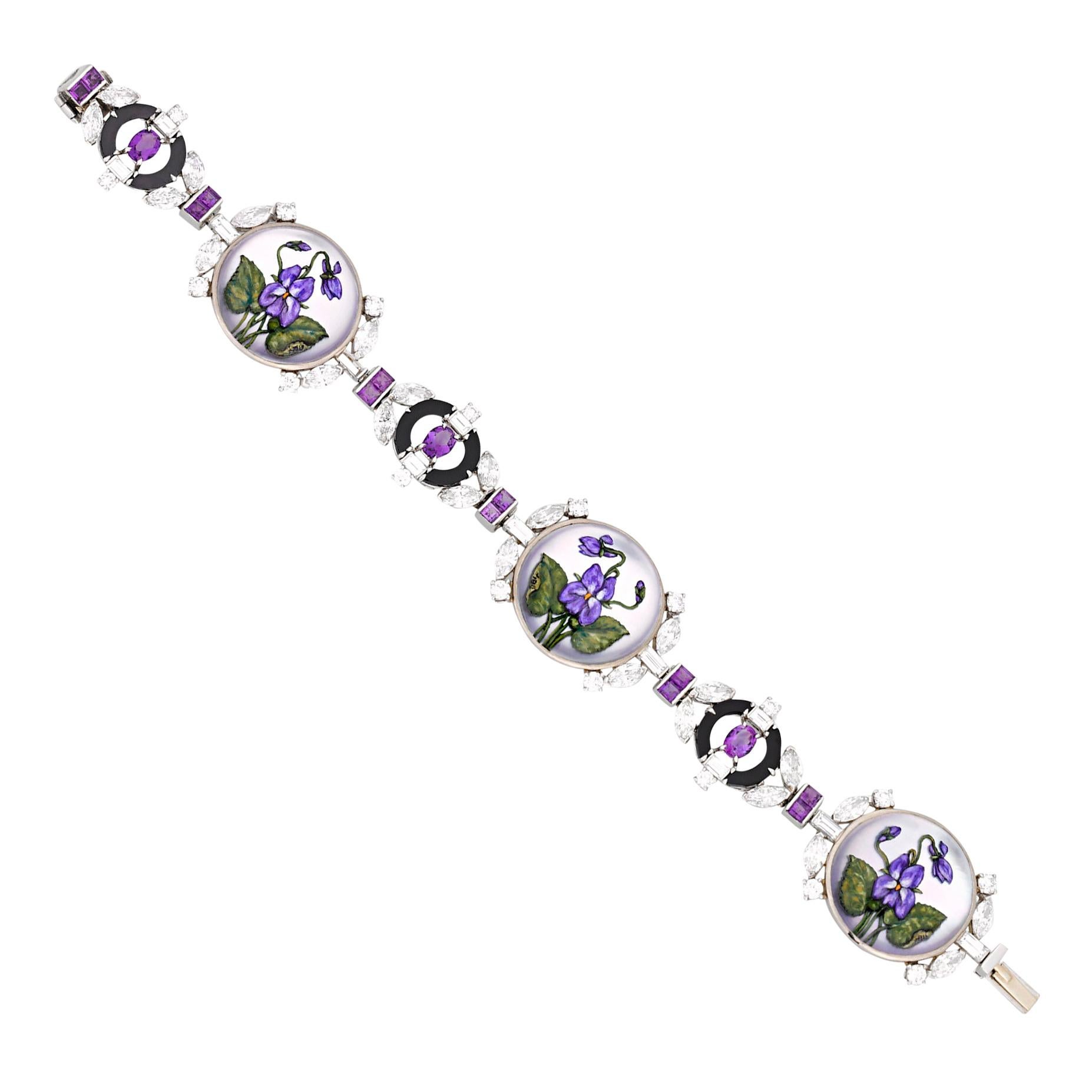 Reverse Crystal Flower Bracelet by Raymond Yard