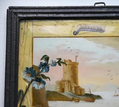Reverse Glass Painting Augsburg 18.Century Harbor Scene Trompe L`Oeil Ships