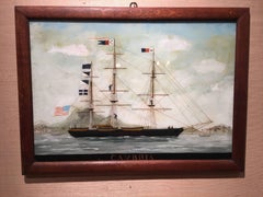 Reverse Glass Painting of a Ship "Cambria", 19th Century