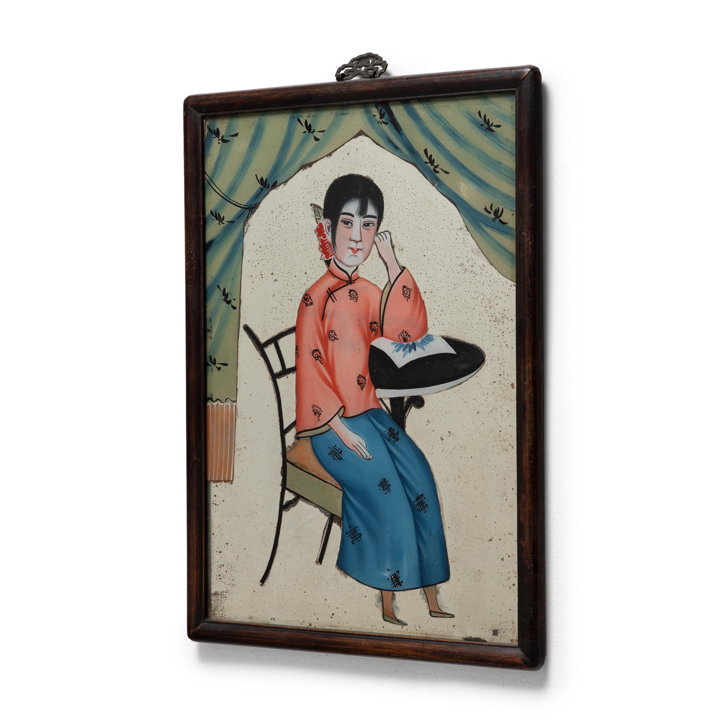 Popularized during the Qing dynasty, reverse glass painting requires an artist to essentially work backwards, starting with details and shading before adding color and form. Lending the finished work a subtle three-dimensional effect, this exacting