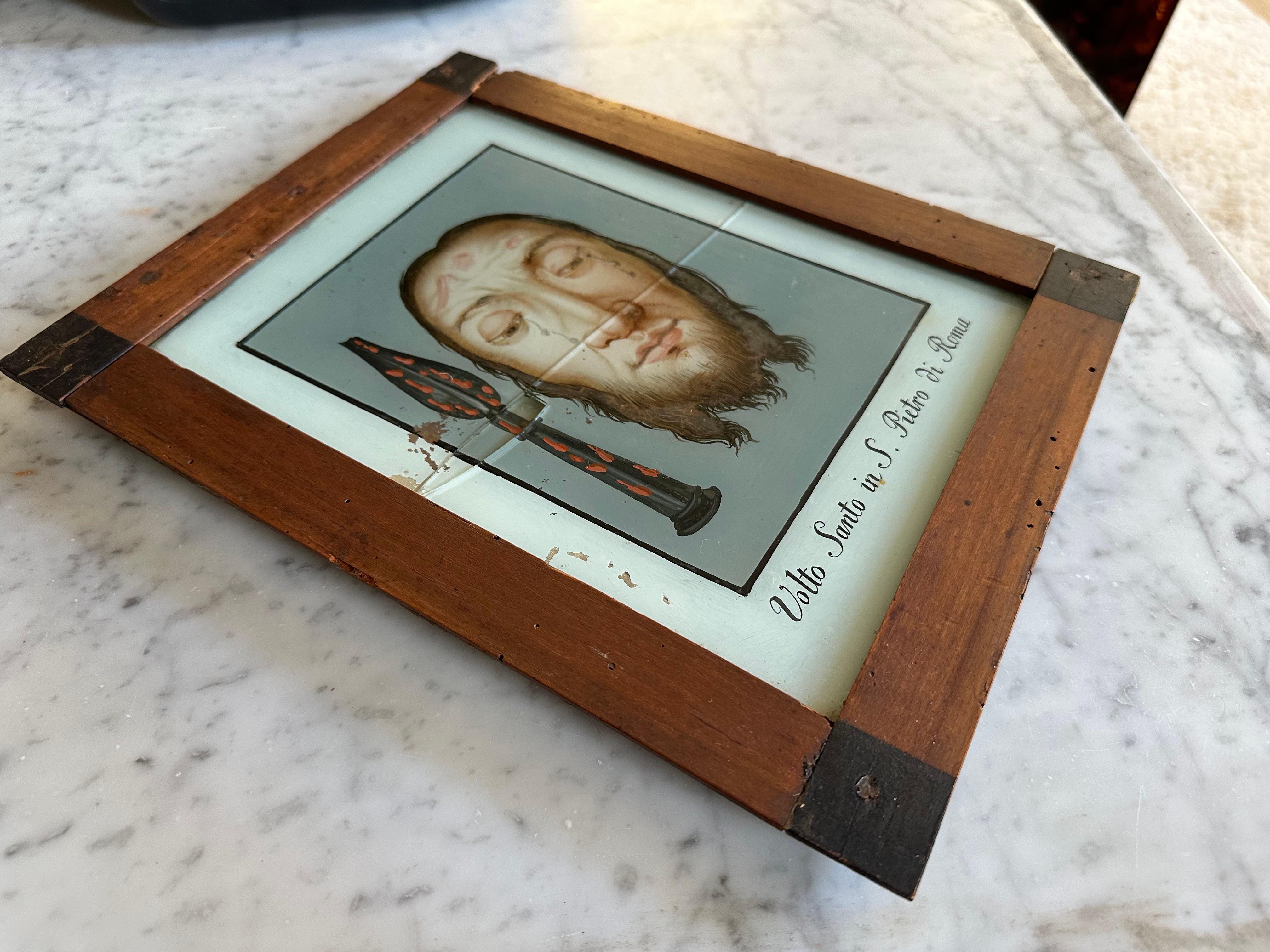 Umgekehrtes Glasgemälde von Jesus Christus, um 1800 im Angebot 11