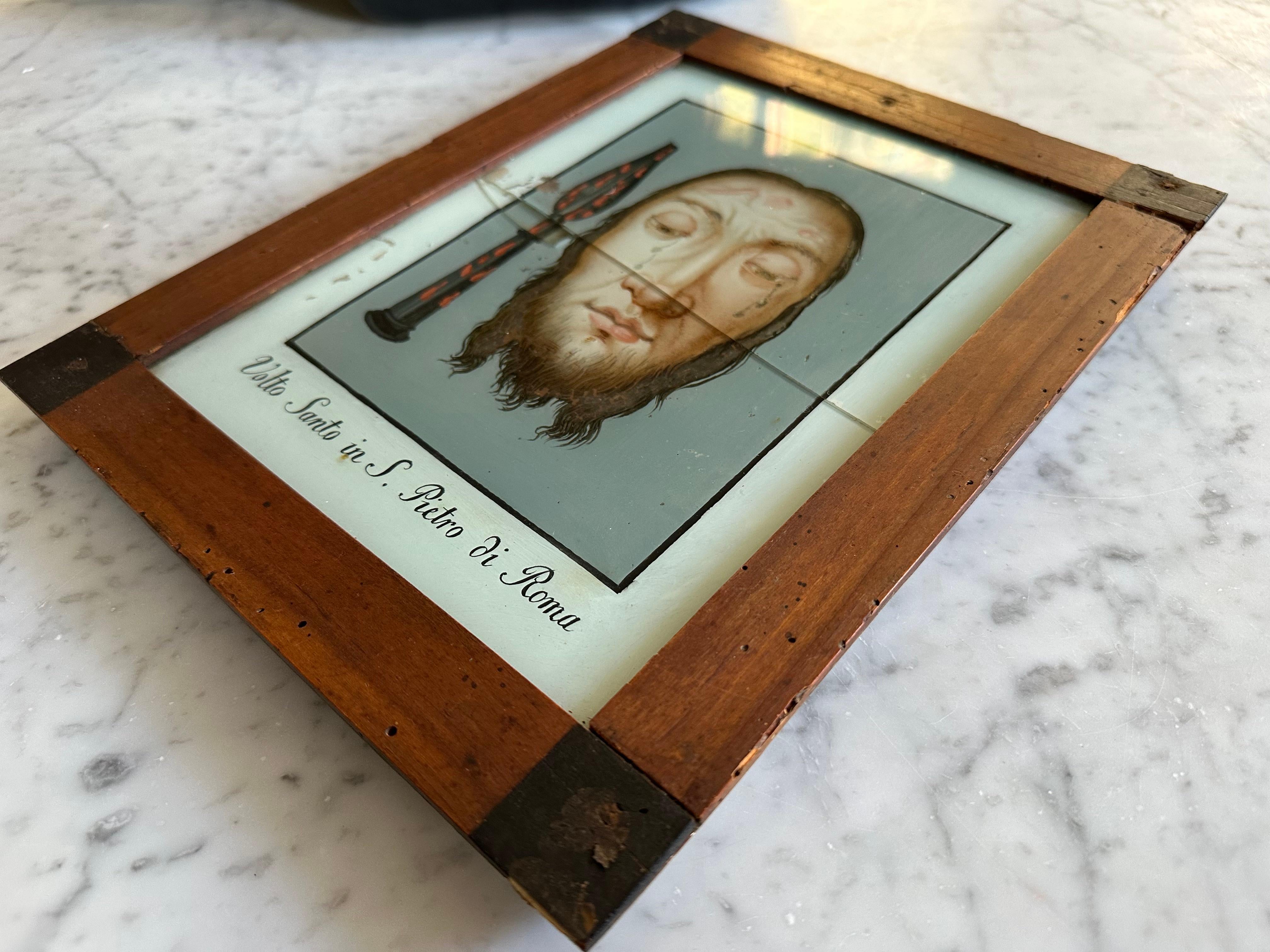Umgekehrtes Glasgemälde von Jesus Christus, um 1800 im Angebot 12