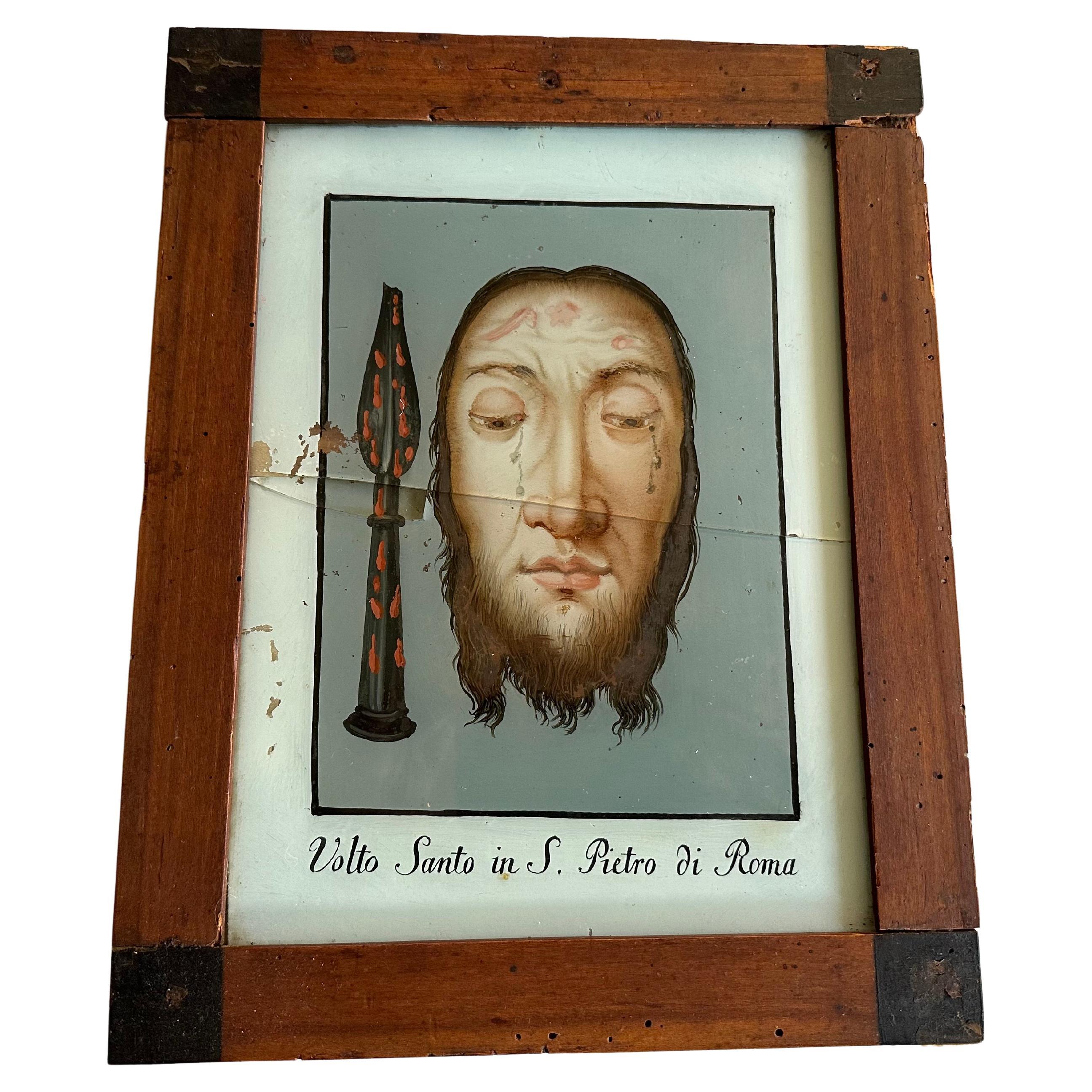 Reverse Glass Painting of Jesus Christ, Circa 1800