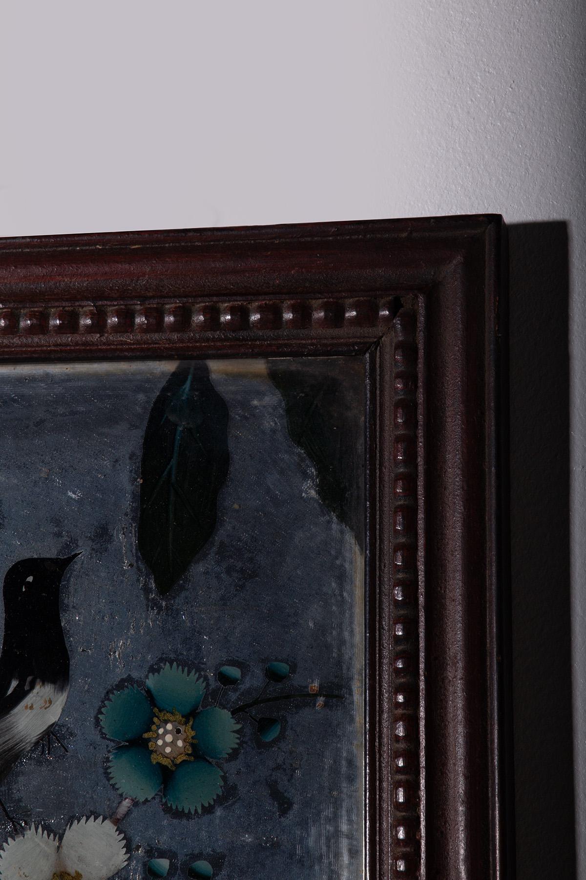Peinture sur verre inversé avec oiseau en vente 3