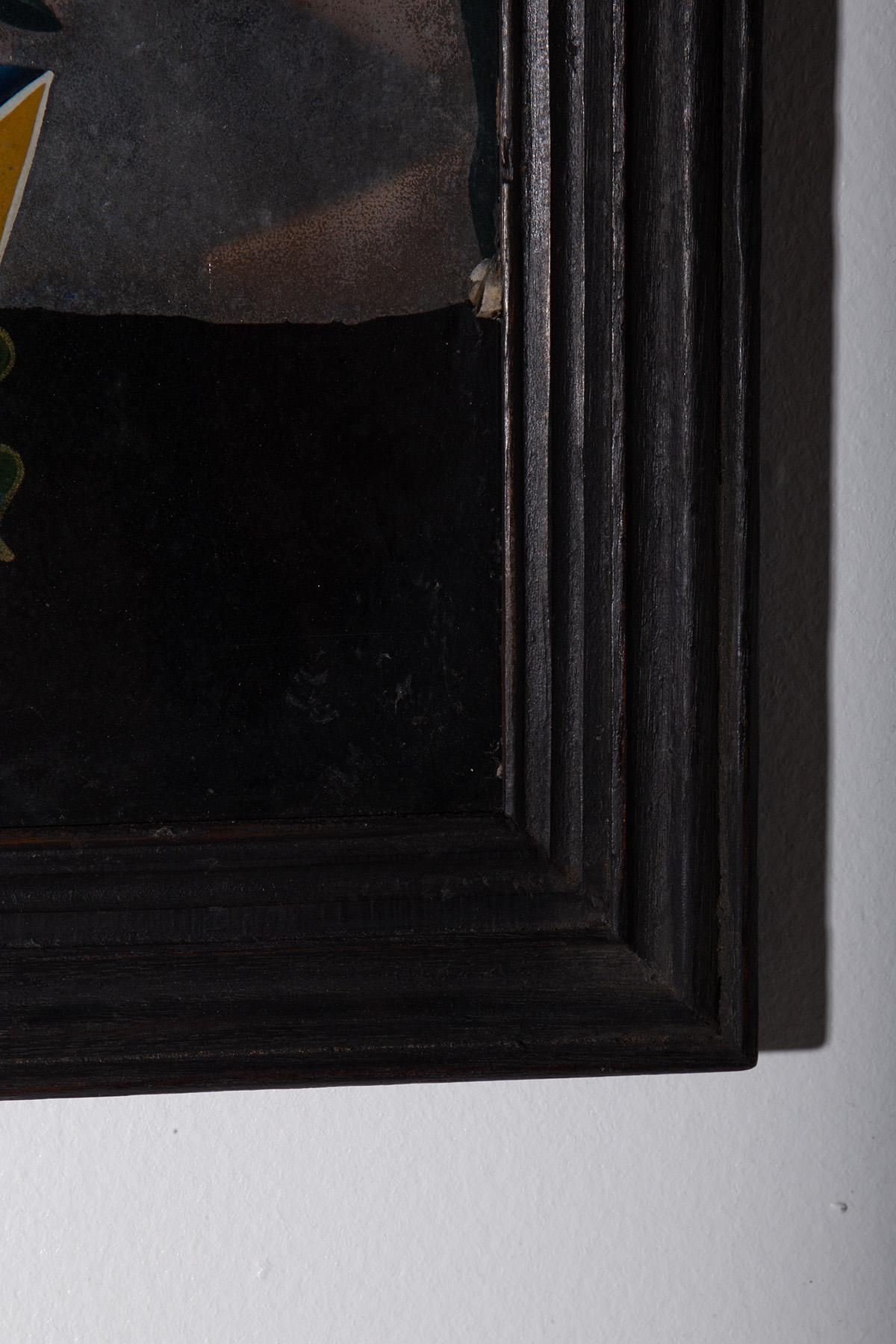 Peinture sur verre inversé avec chrysanthèmes jaunes en vente 1