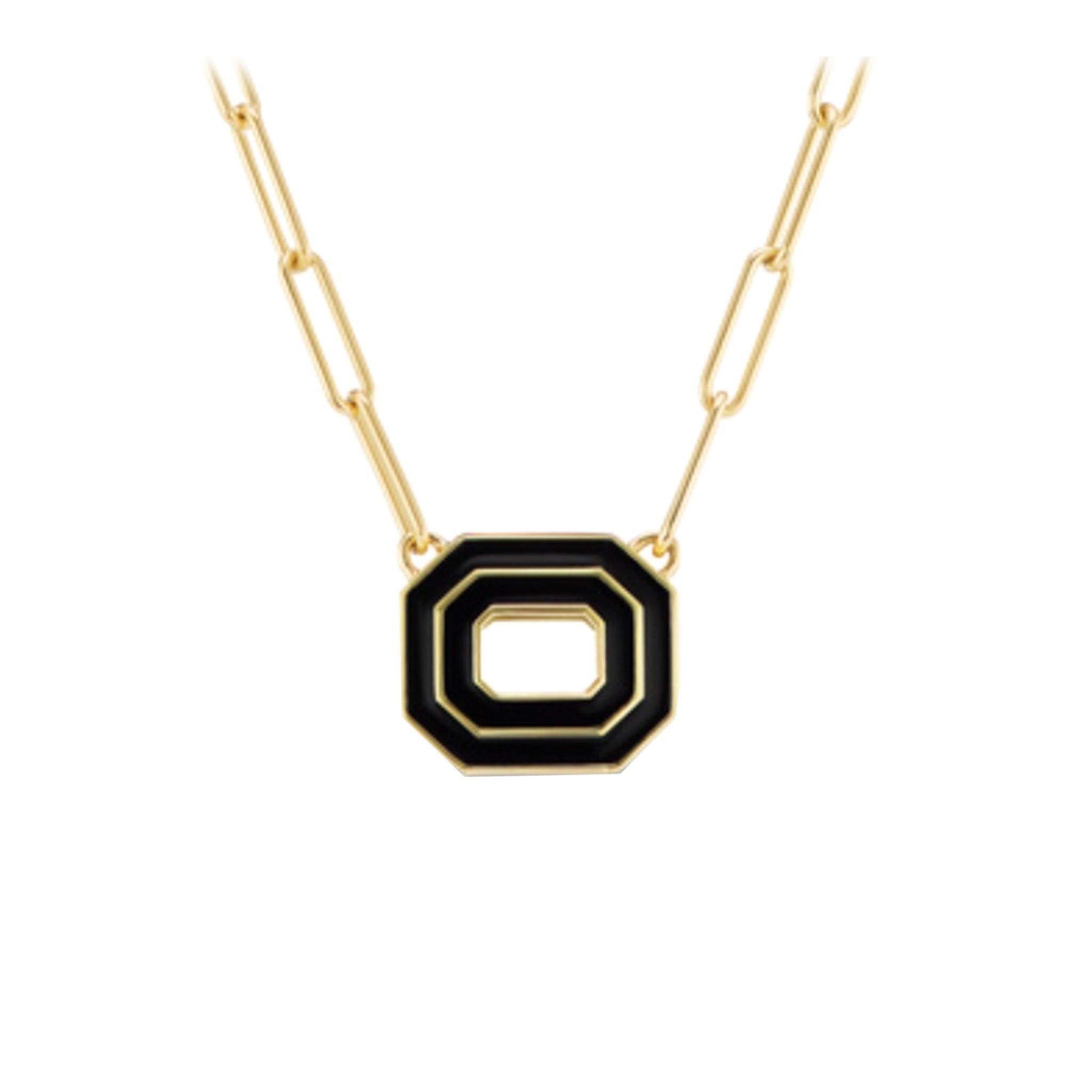 Reverse Gold Necklace in Black Enamel and 18 Karat Yellow Gold For Sale