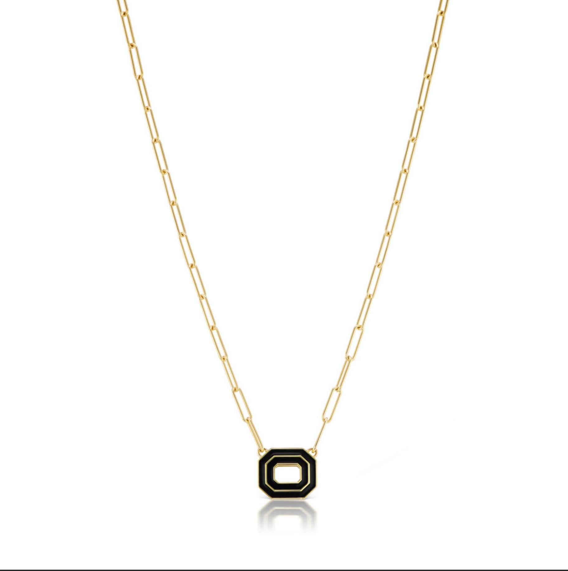 Contemporary Reverse Gold Necklace in Black Enamel and 18 Karat Yellow Gold For Sale