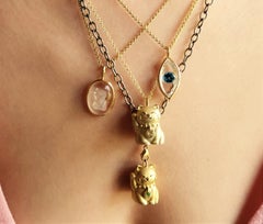 Reverse Intaglio Hope Cat Hand Carved Oval Quartz with 18K Bezel Necklace