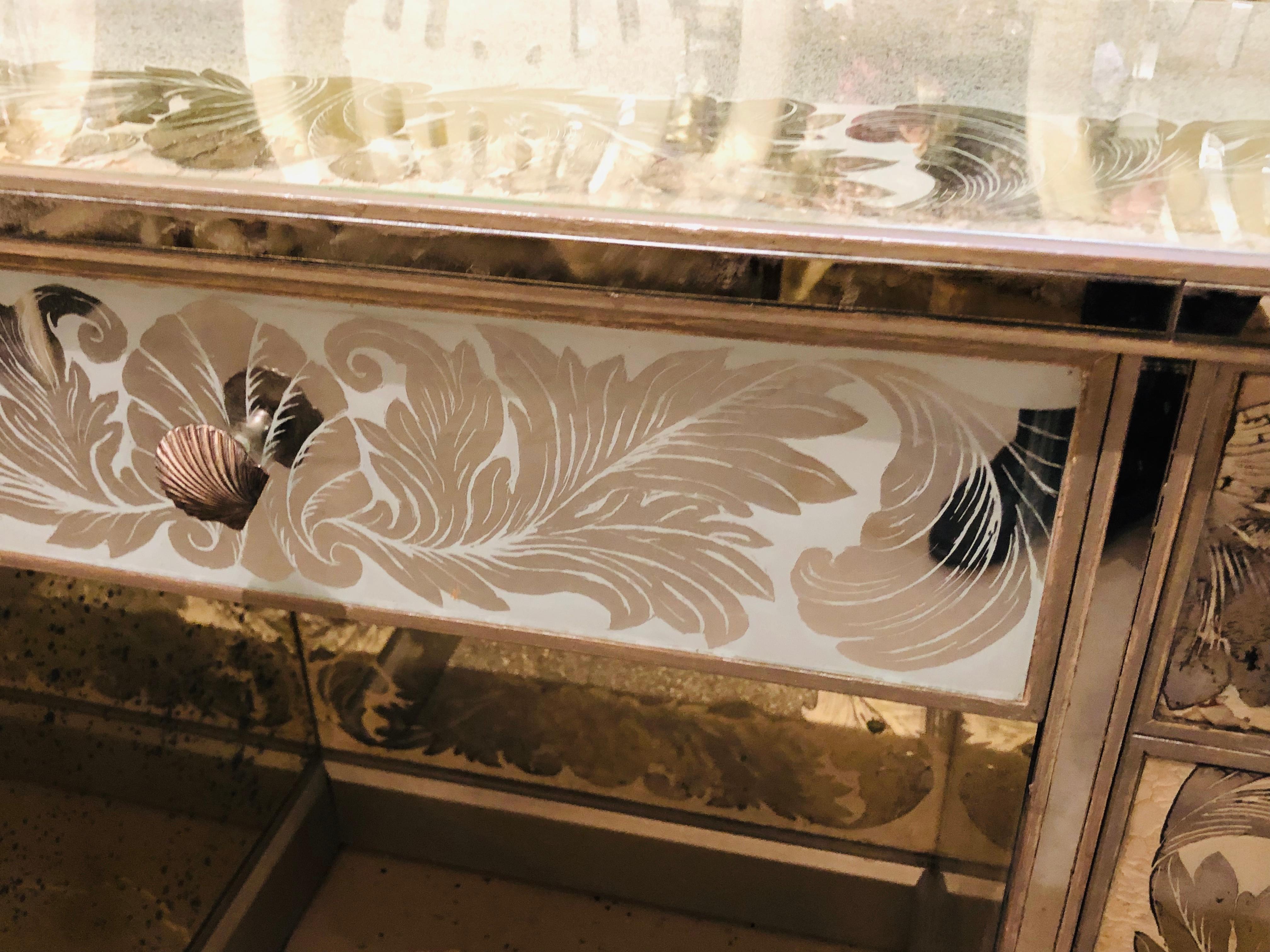 Reverse Paint Decorated Hollywood Regency Desk or Vanity Vintage Deco Style 5
