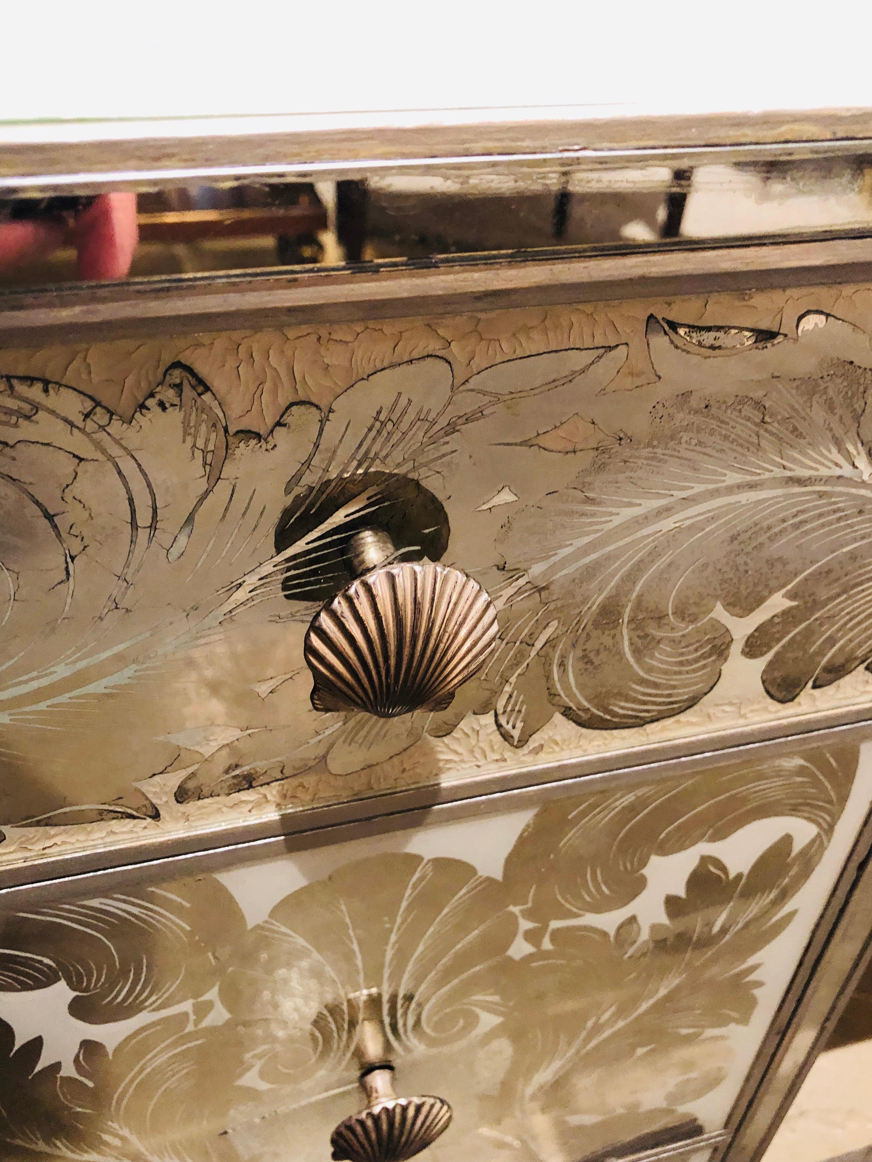 Reverse Paint Decorated Hollywood Regency Desk or Vanity Vintage Deco Style 7