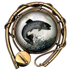 Reverse Painted Crystal Fish Pin