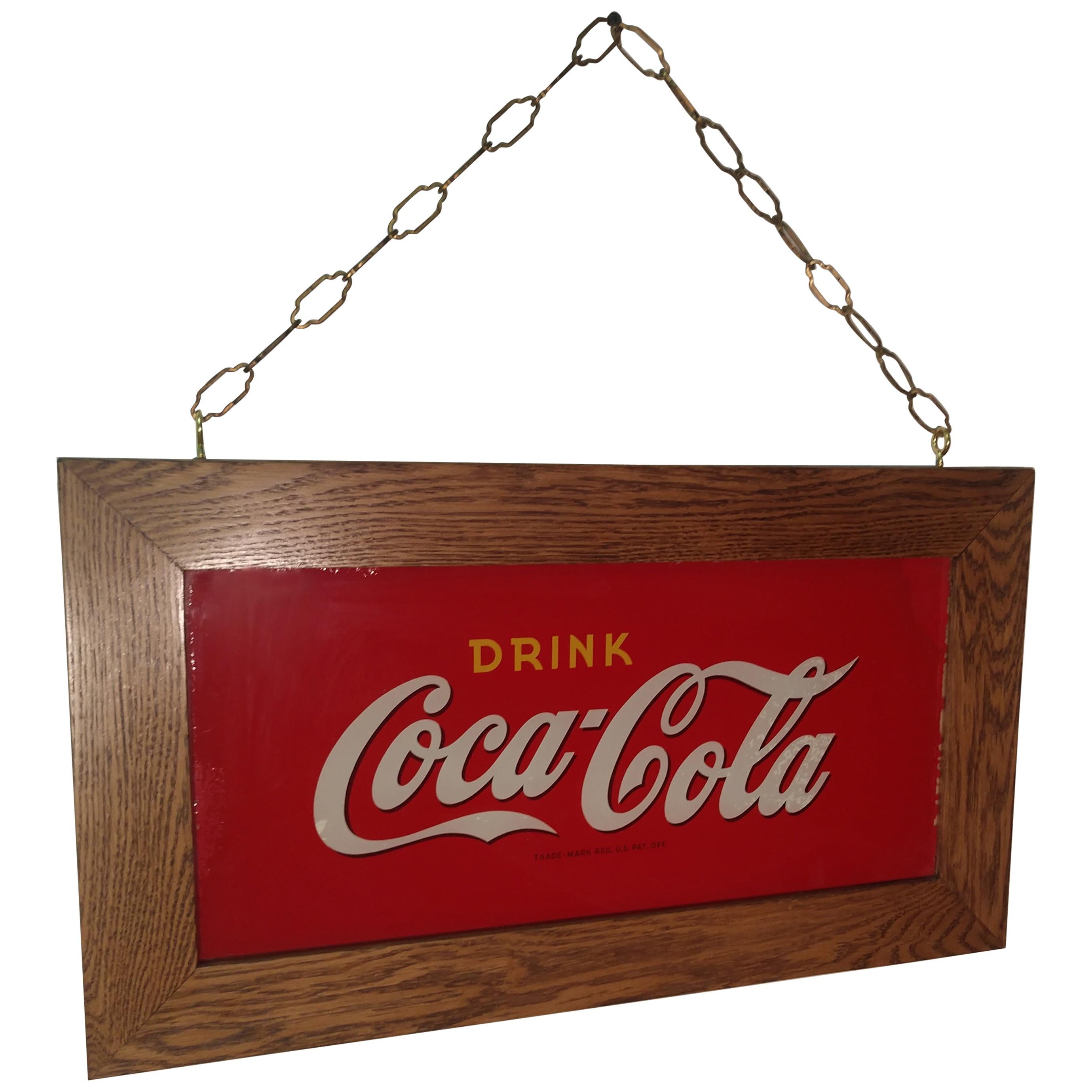 Fait main Antique soupière à glace en verre peinte à l'envers représentant Coca Cola, circa 1920 en vente