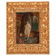 Reverse Painted Glass Interior Scene with Gilded Frame