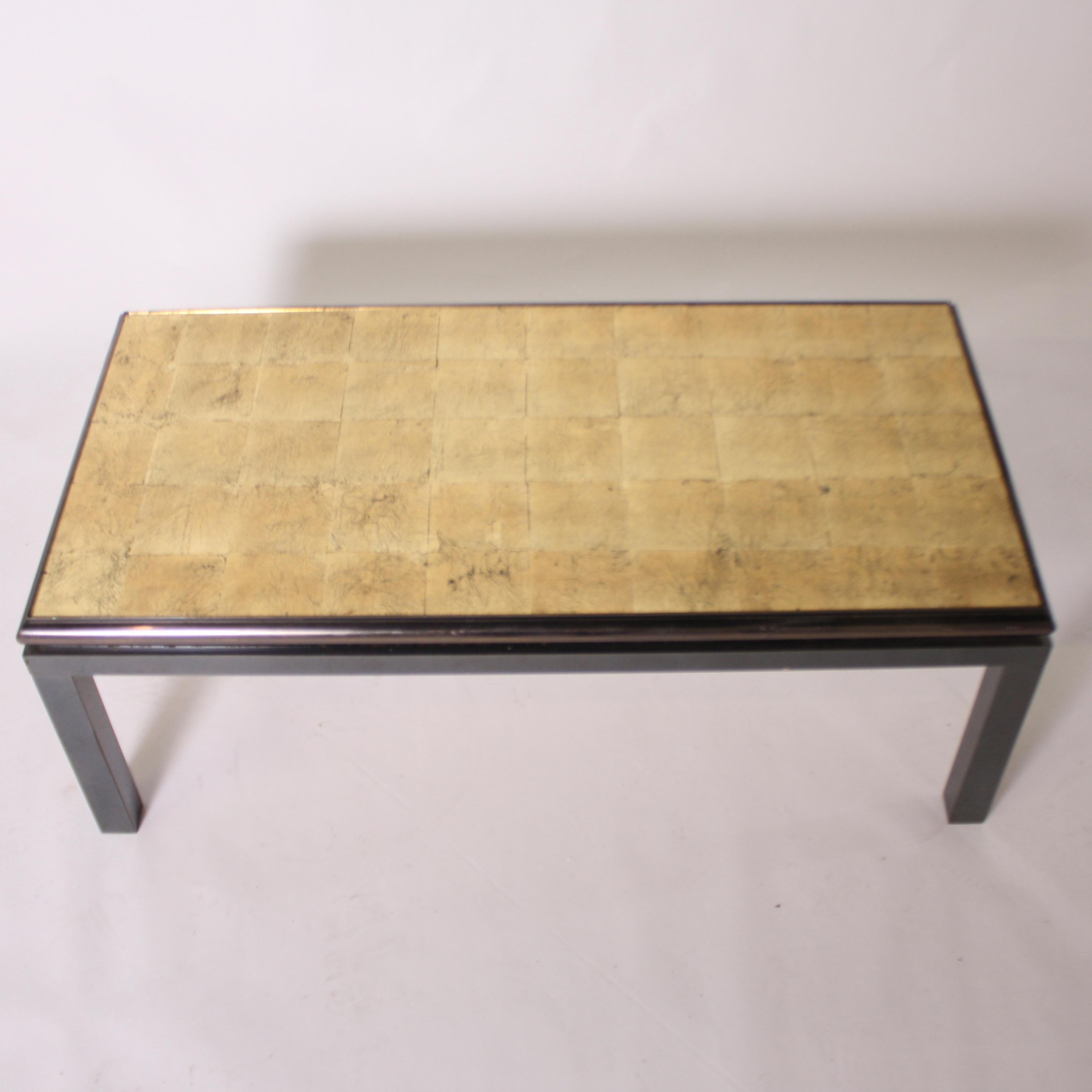 French Reverse Painted Gold Glass Top Coffee Table, circa 1950