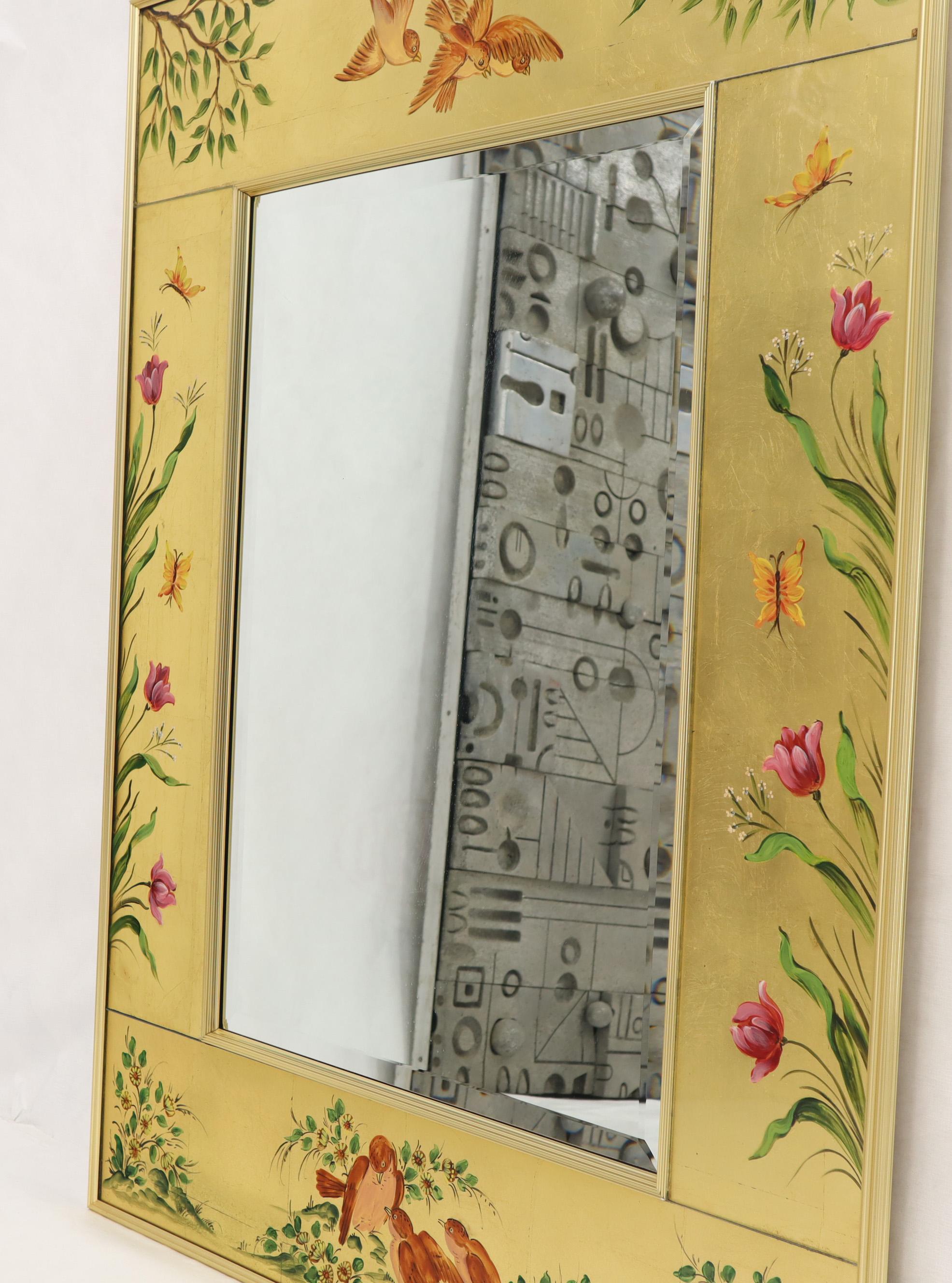 Reverse Painted Gold Leaf Rectangular Frame Decorative Mirro In Good Condition For Sale In Rockaway, NJ