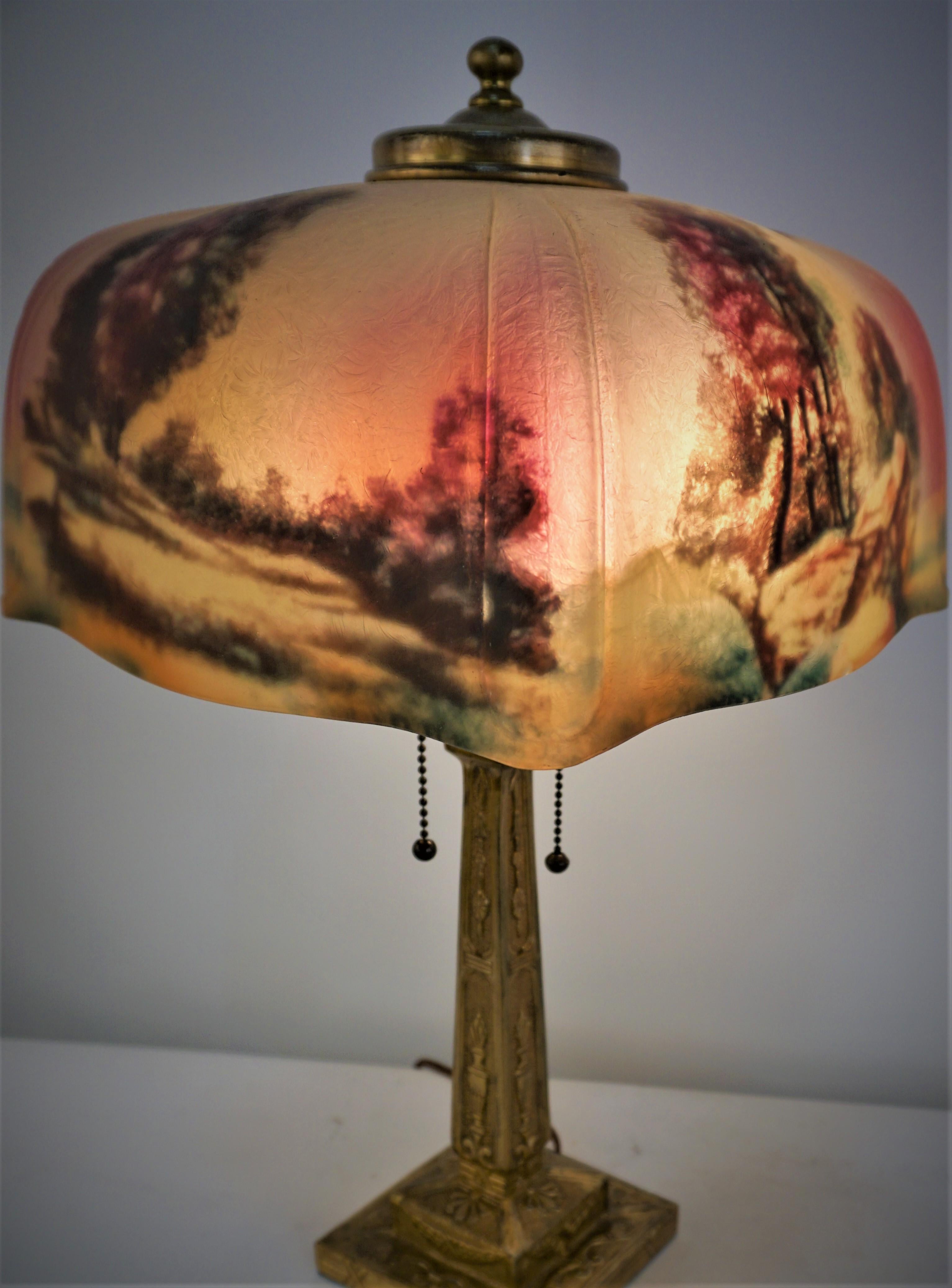 American Reverse Painted Lamp by Pittsburgh Lamp Co.