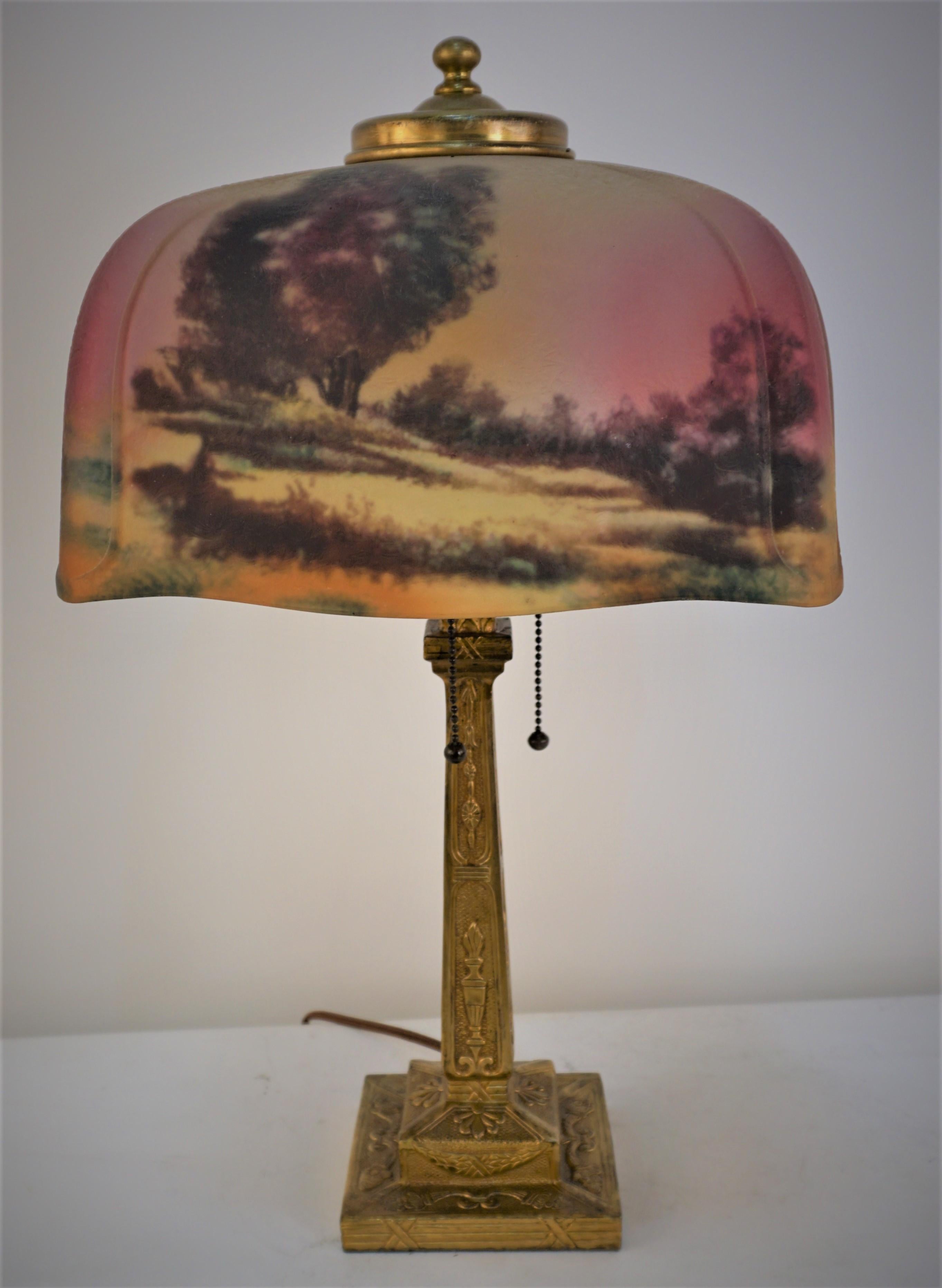 Early 20th Century Reverse Painted Lamp by Pittsburgh Lamp Co.