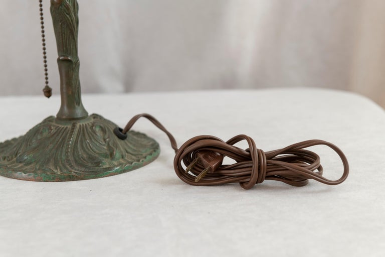 Reverse Painted Phoenix Table Lamp, Shade Signed, All Original, ca