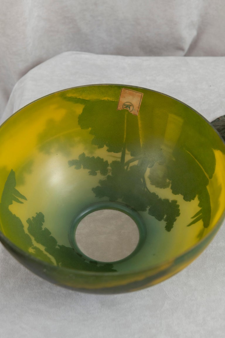 Reverse Painted Phoenix Table Lamp, Shade Signed, All Original, ca