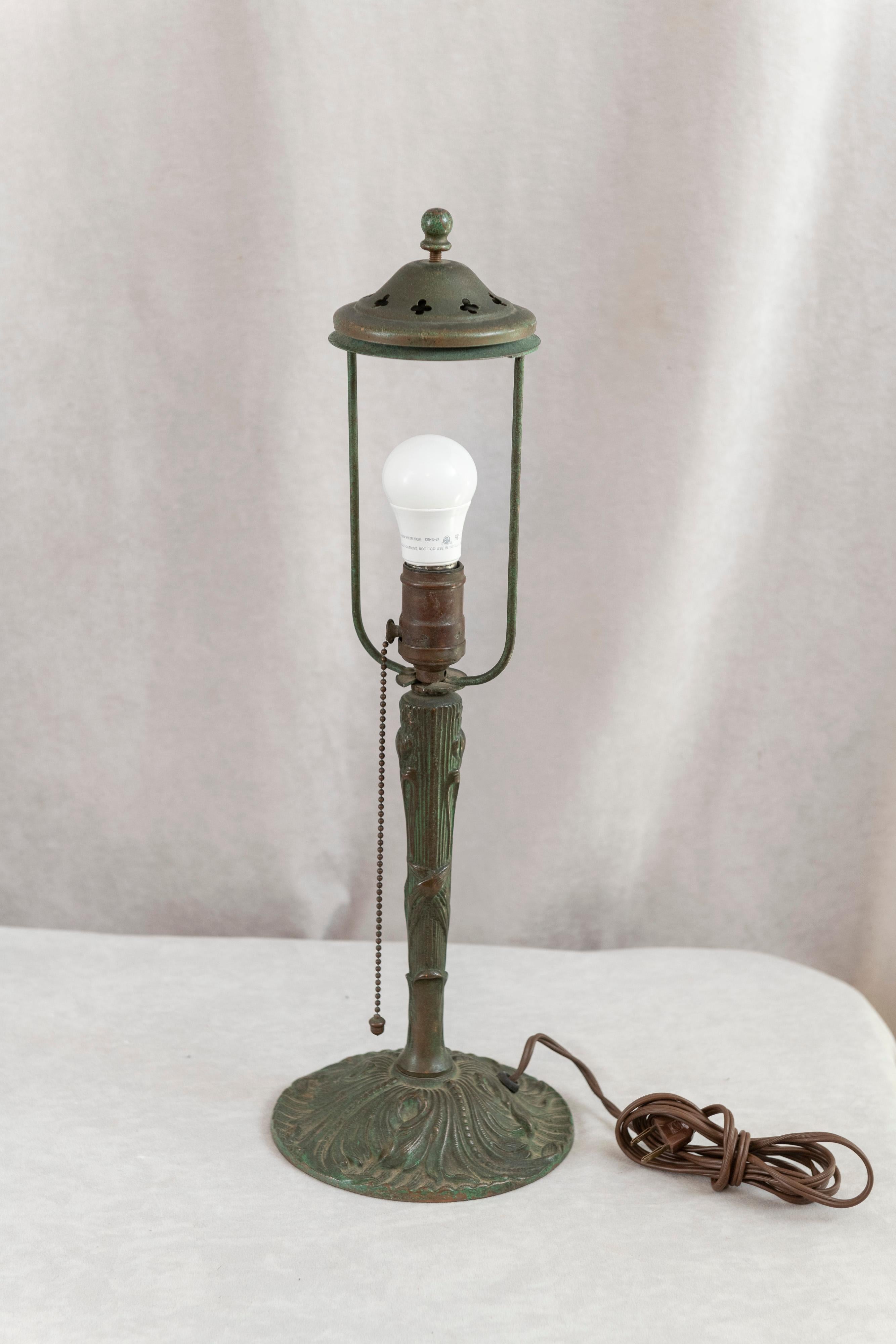 Reverse Painted Phoenix Table Lamp, Shade Signed, All Original, ca. 1920's In Good Condition In Petaluma, CA