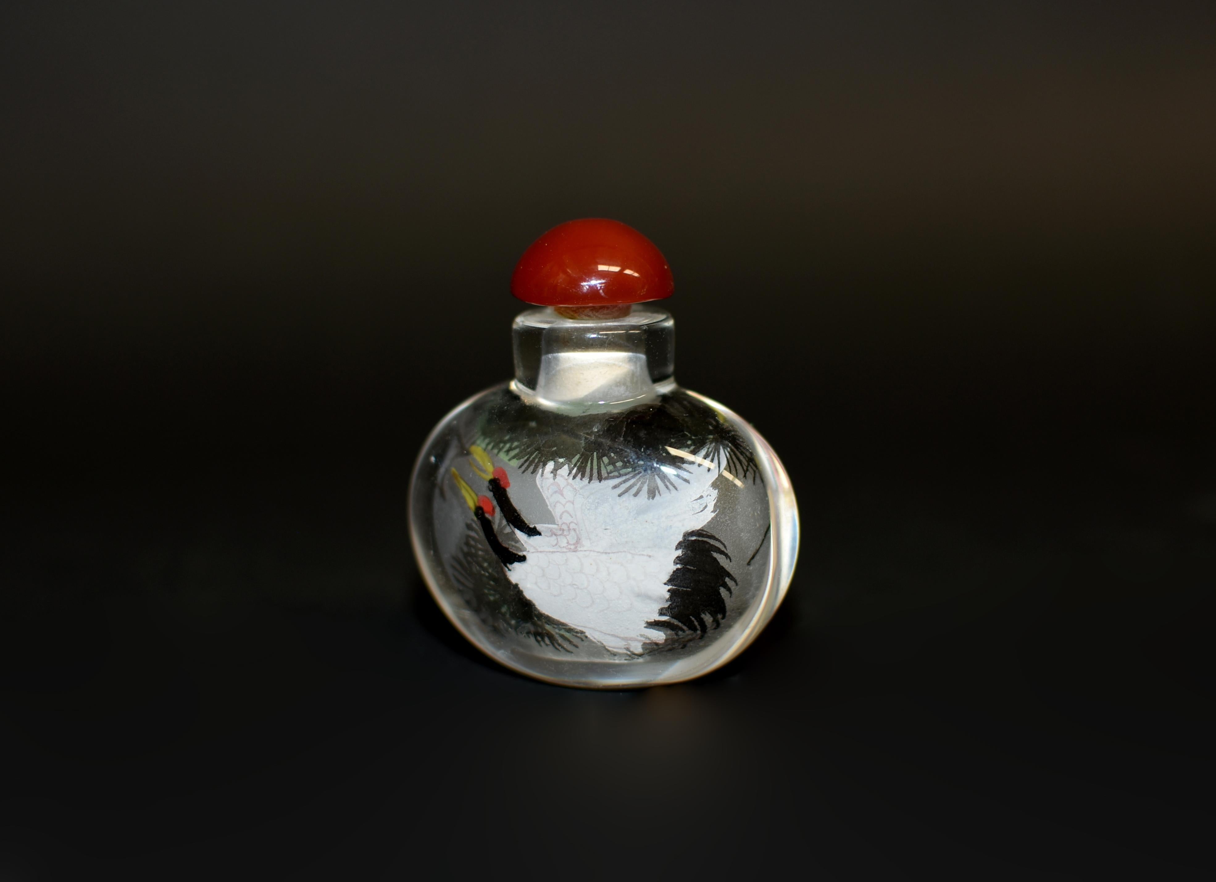 Reverse Painted Snuff Bottle with Crane For Sale 3