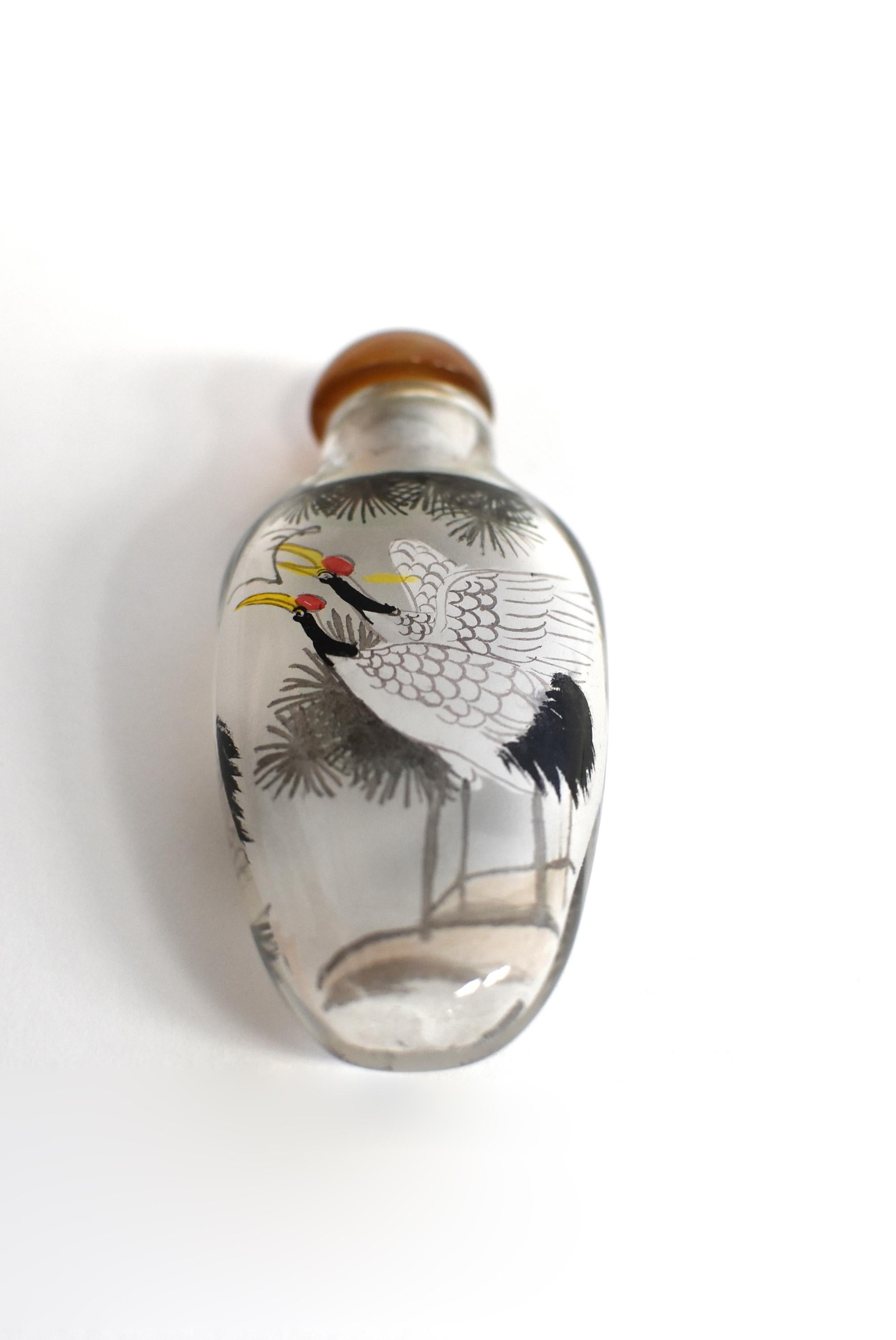 Chinese Reverse Painted Snuff Bottle with Crane