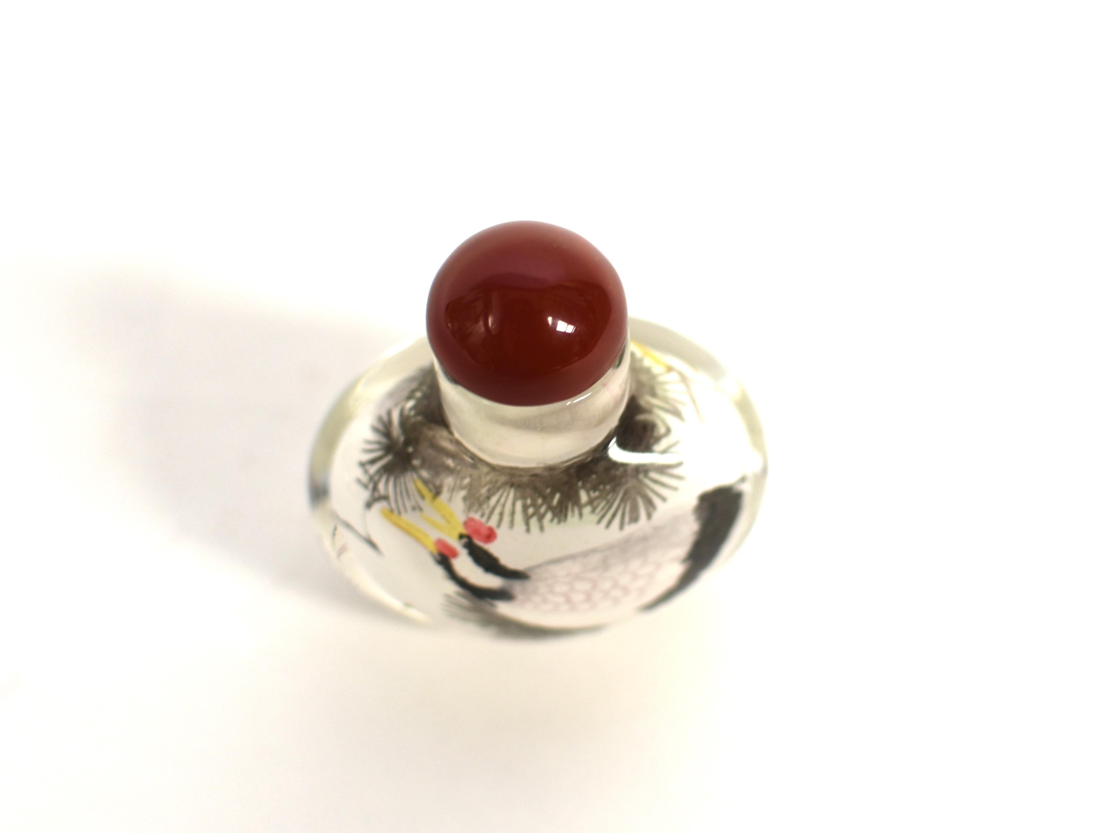 Hand-Painted Reverse Painted Snuff Bottle with Crane For Sale