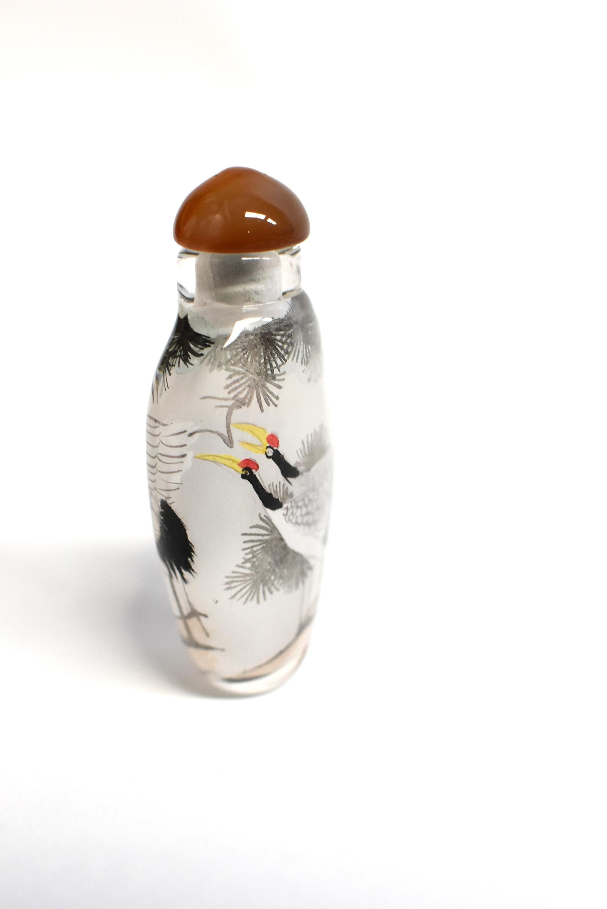 Contemporary Reverse Painted Snuff Bottle with Crane