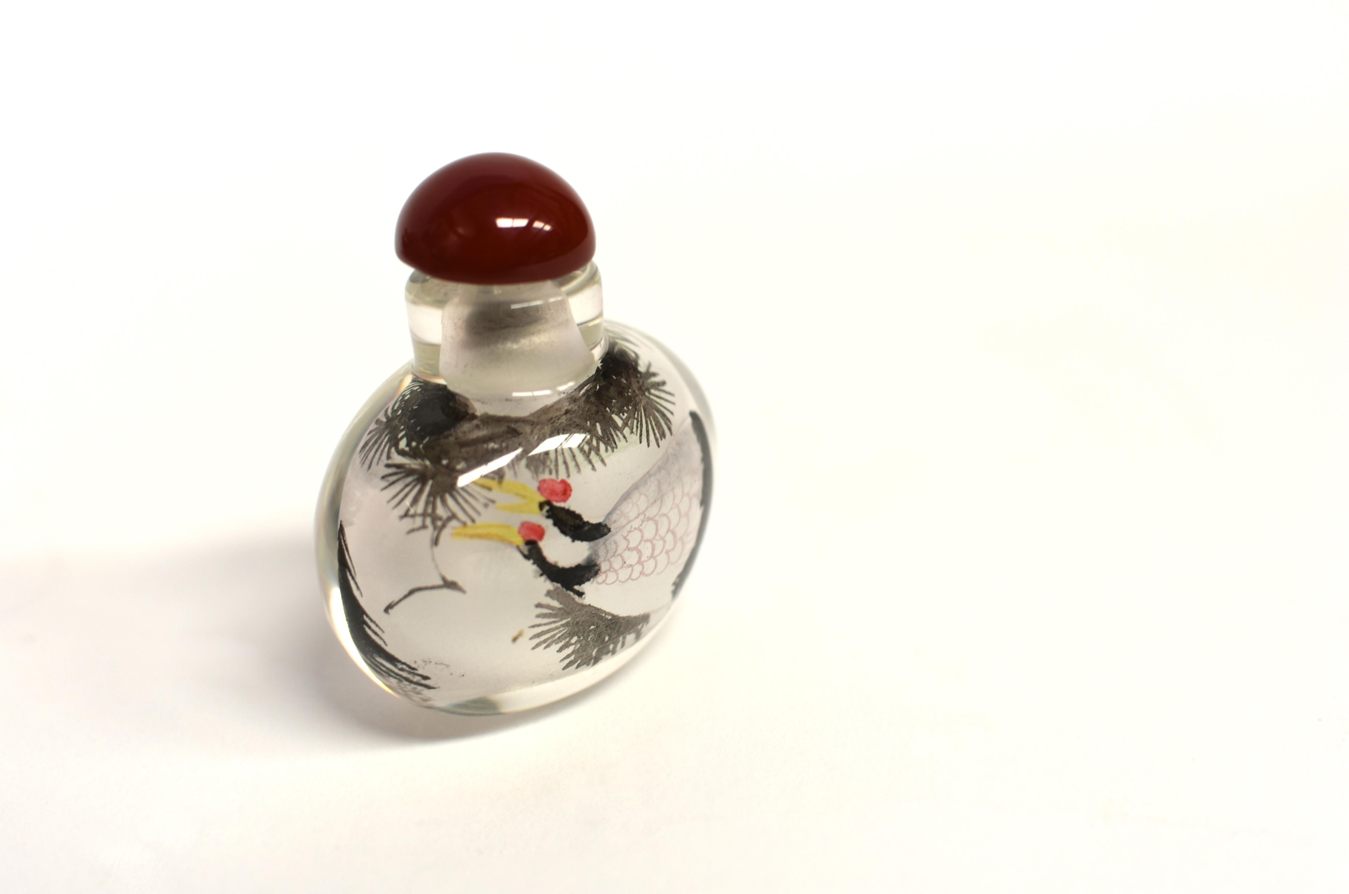 Contemporary Reverse Painted Snuff Bottle with Crane For Sale