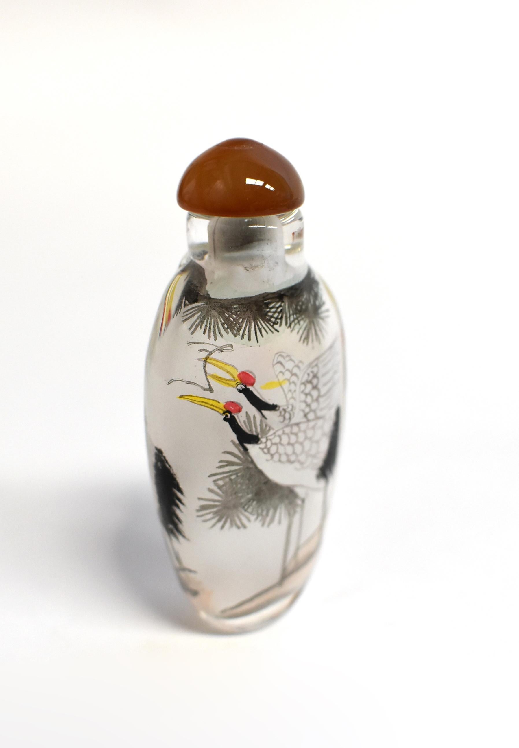 Agate Reverse Painted Snuff Bottle with Crane