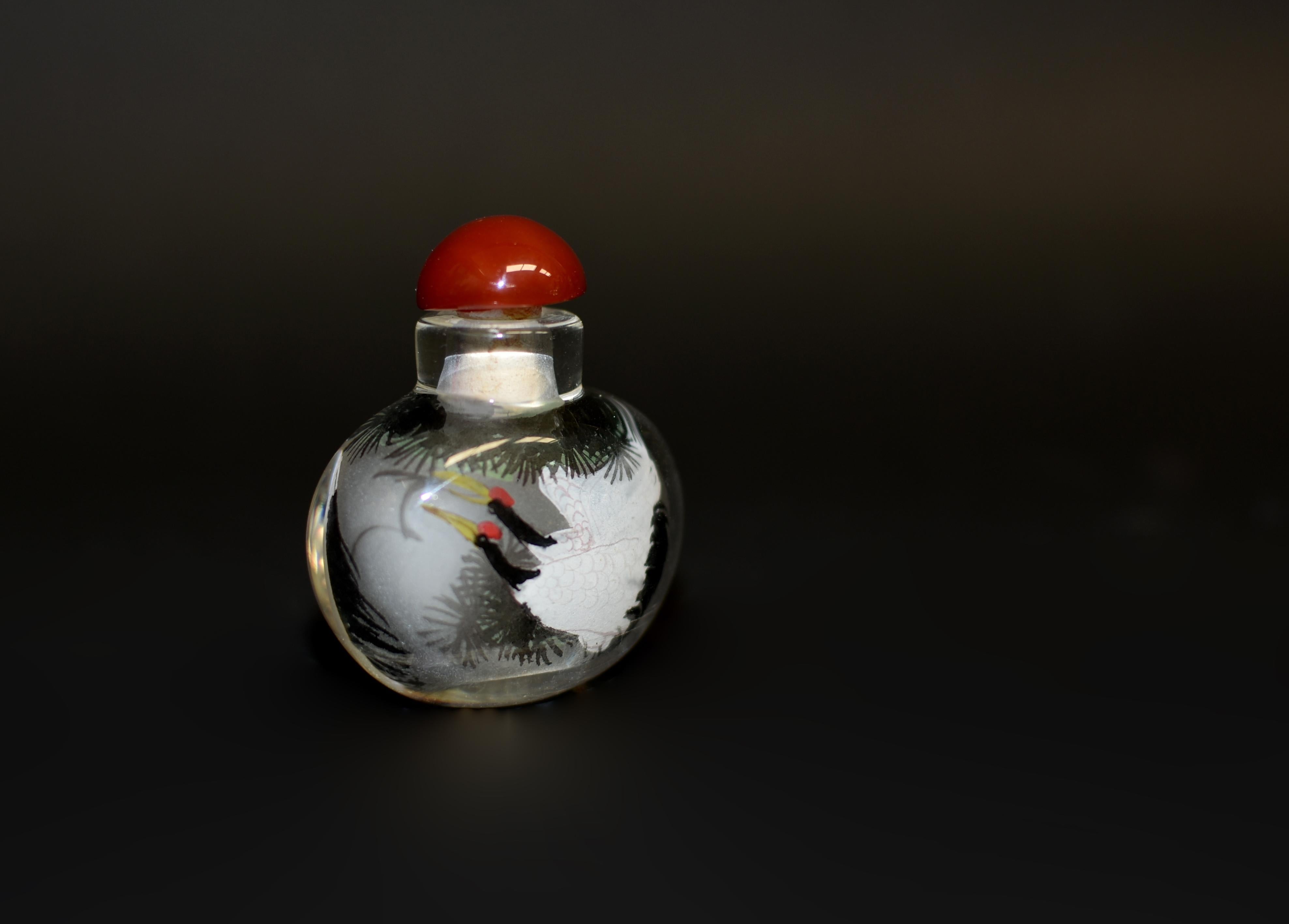 Reverse Painted Snuff Bottle with Crane 1
