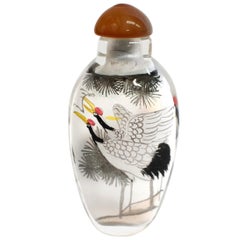 Reverse Painted Snuff Bottle with Crane