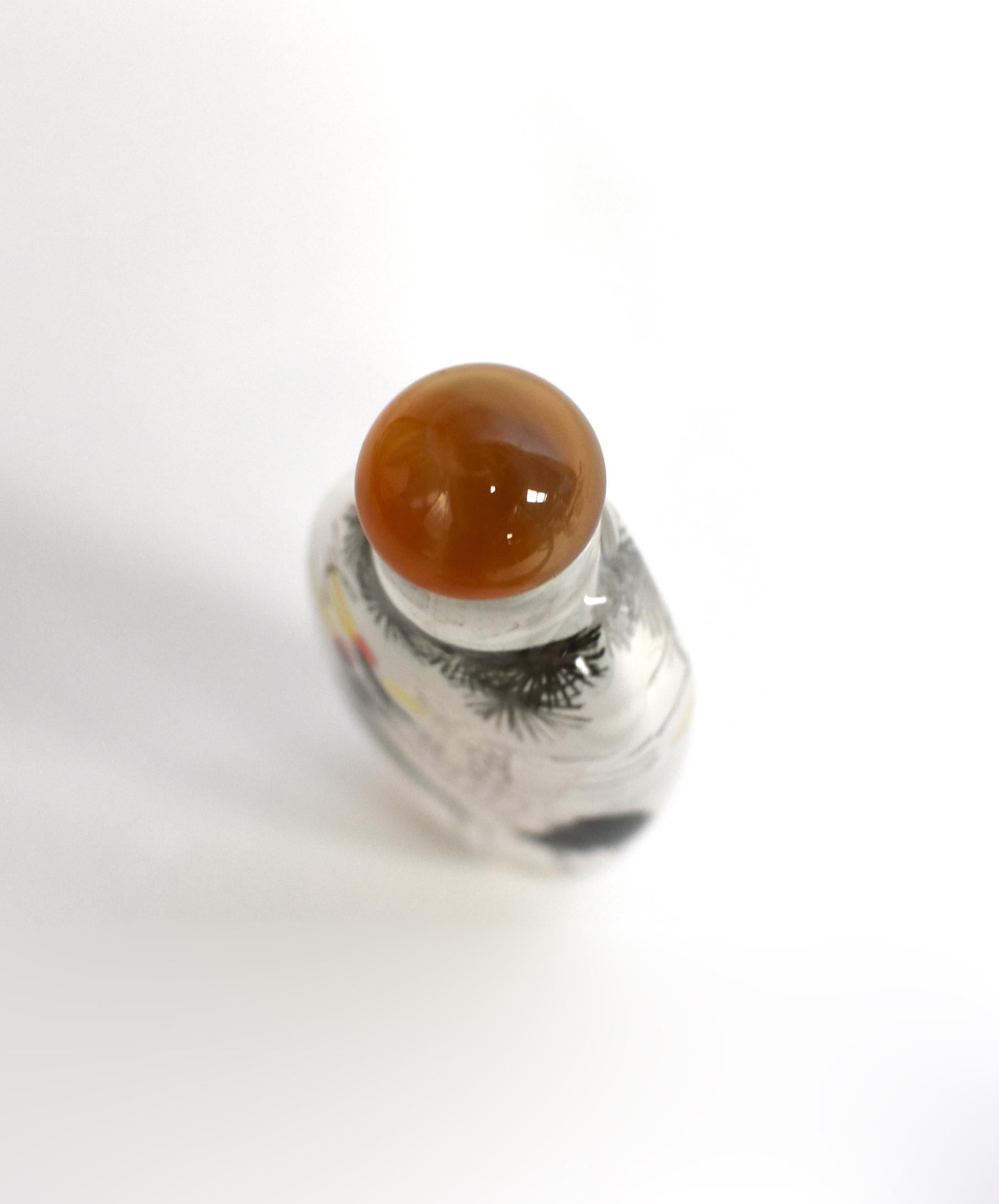 Agate Reverse Painted Snuff Bottle with Crane Tall Bottle