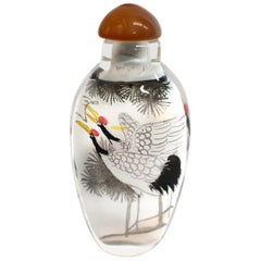 Reverse Painted Snuff Bottle with Crane Tall Bottle