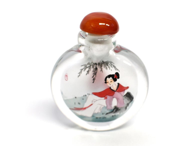 Reverse Painted Snuff Bottles 2 Belles In New Condition For Sale In Somis, CA