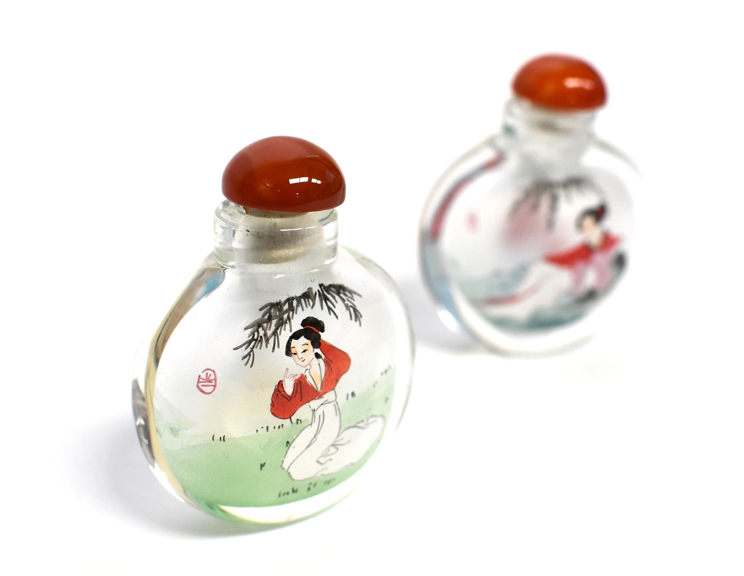 Contemporary Reverse Painted Snuff Bottles 2 Belles